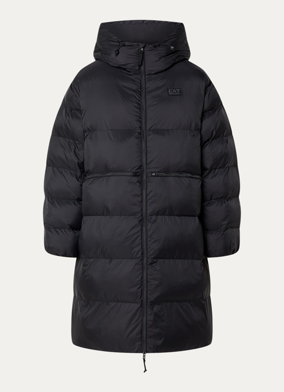 Armani Longline puffer jas met logo- en backprint - voorkant 2 zwart