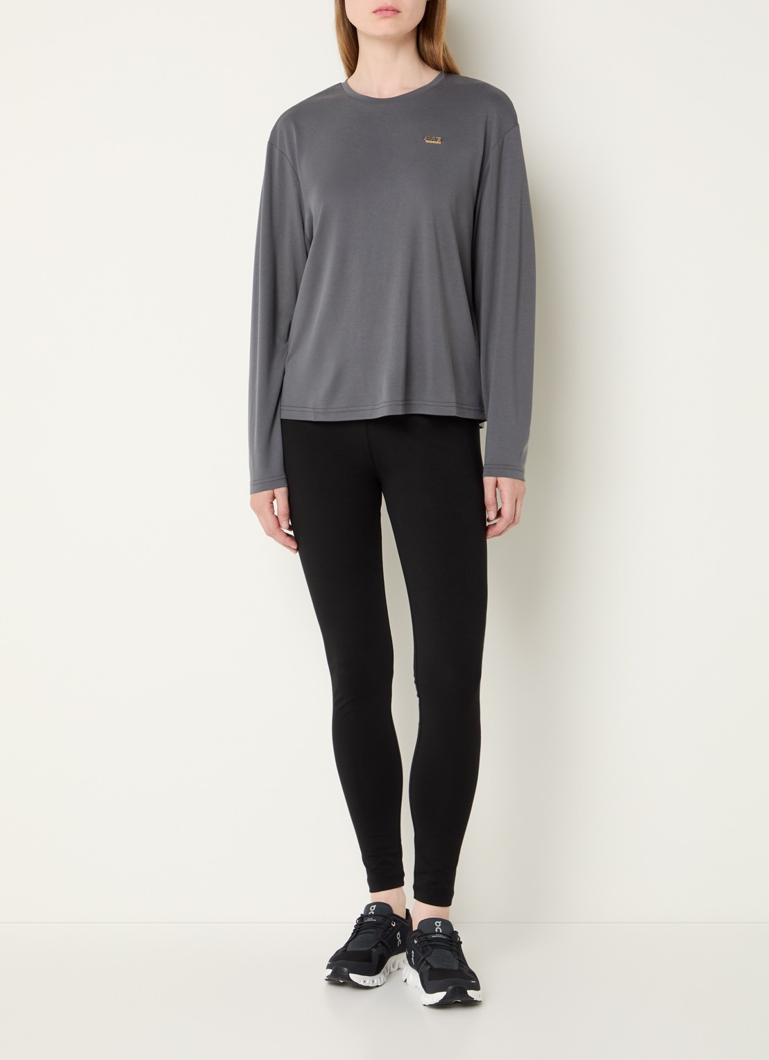 Armani Longsleeve met logo en stretch - voorkant 2 middengrijs