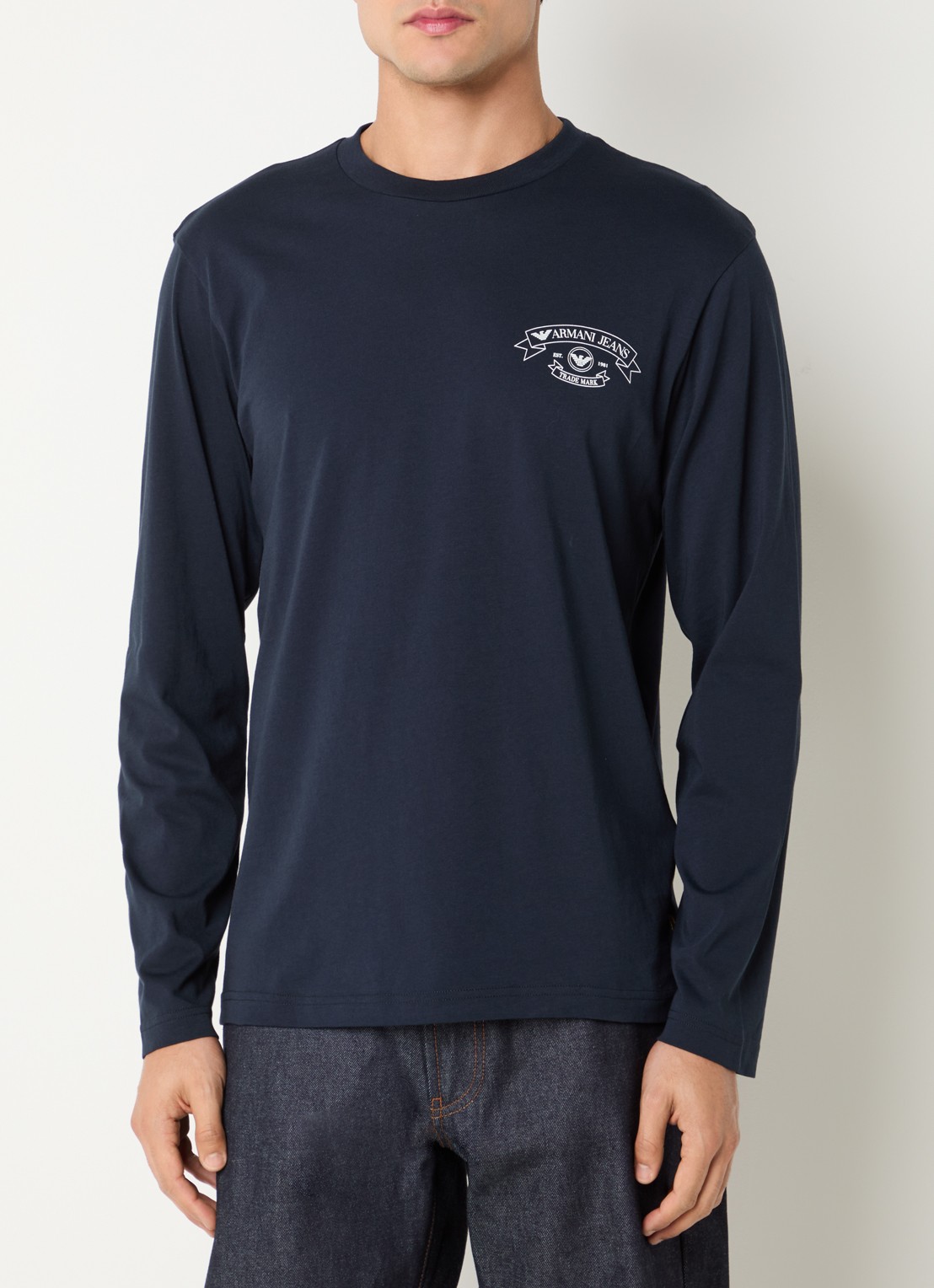 Armani Longsleeve met logoprint - detail 3 donkerblauw