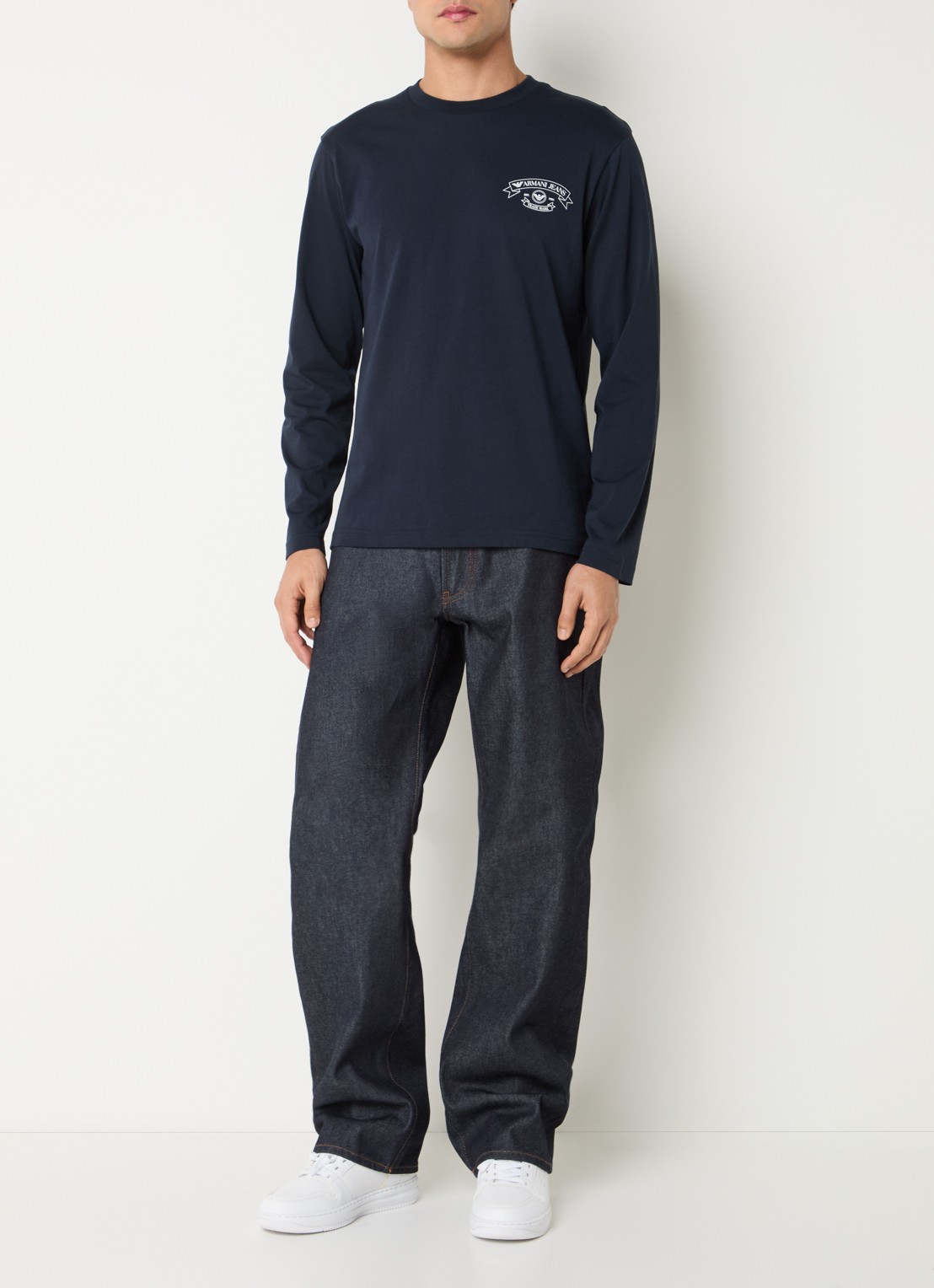Armani Longsleeve met logoprint - voorkant 2 donkerblauw
