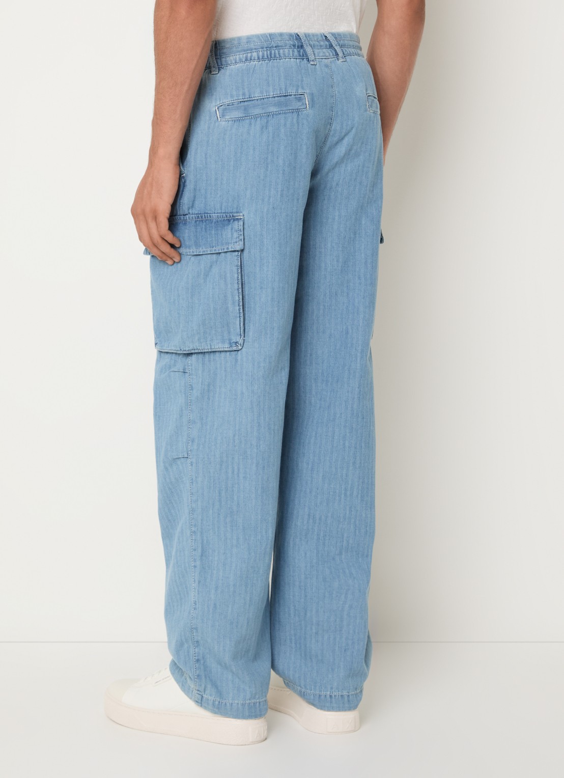 Armani Loose fit cargobroek van chambray met klepzakken - achterkant 5 indigo