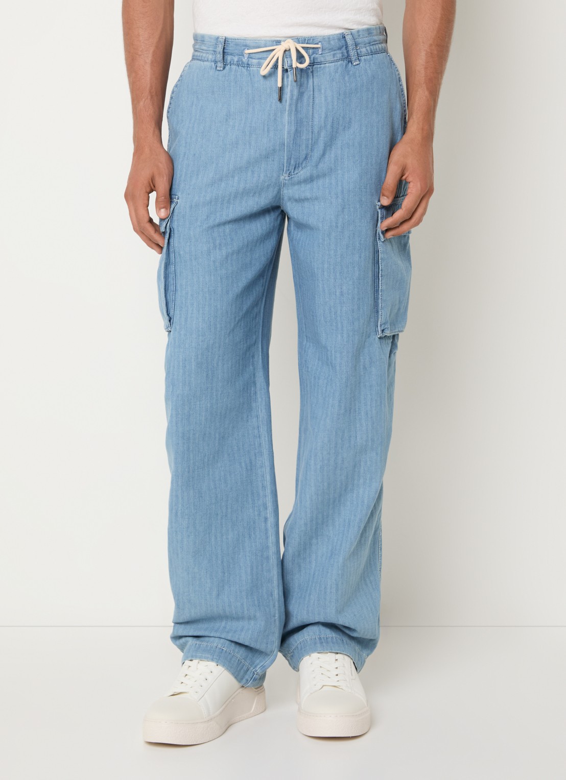 Armani Loose fit cargobroek van chambray met klepzakken - detail 3 indigo