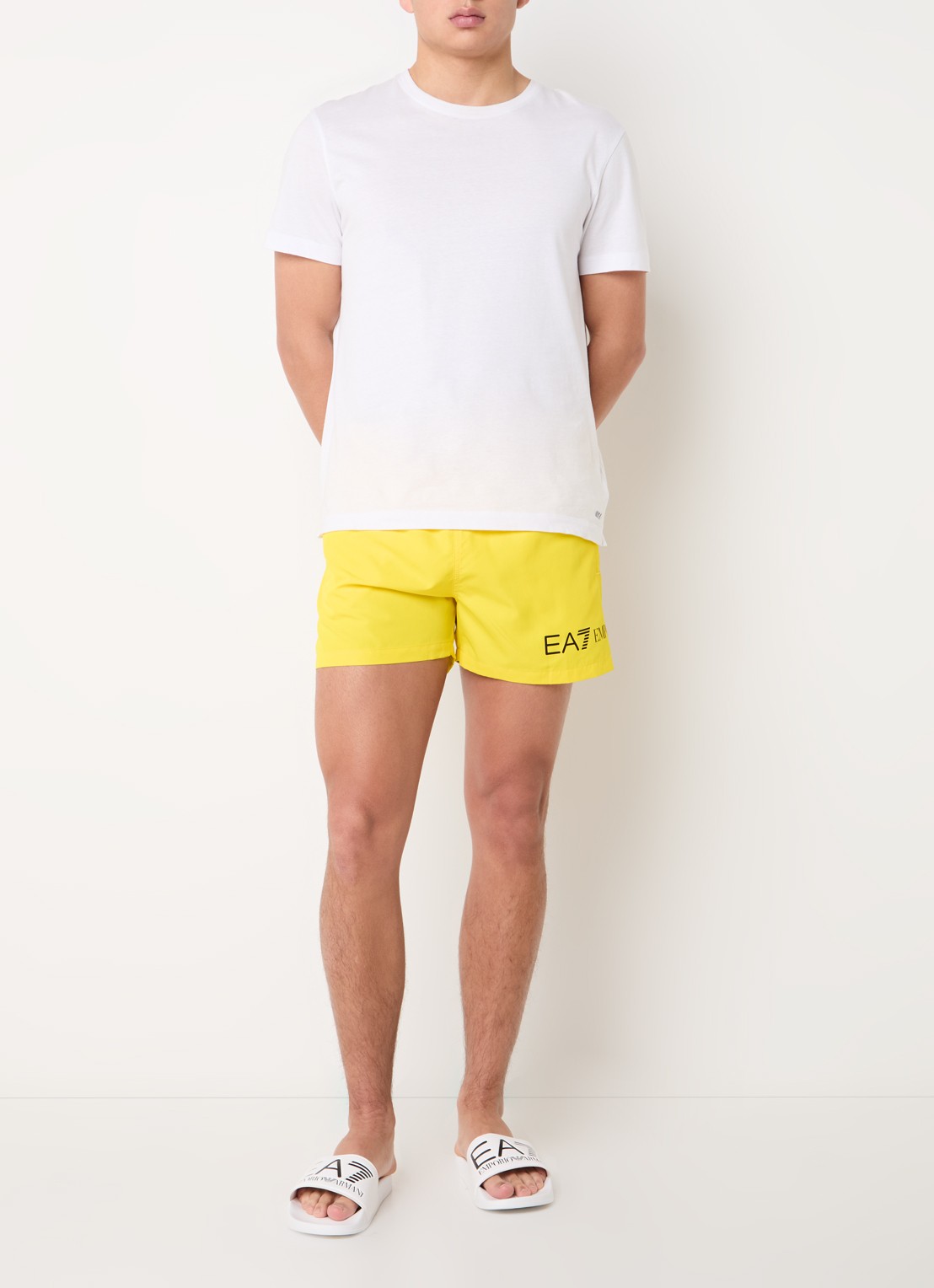 Armani Loose fit korte broek met logoprint en steekzakken - voorkant 4 citroengeel