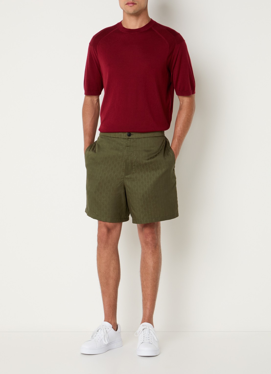 Armani Loose fit korte broek van satijn met logoprint - voorkant 3 mosgroen
