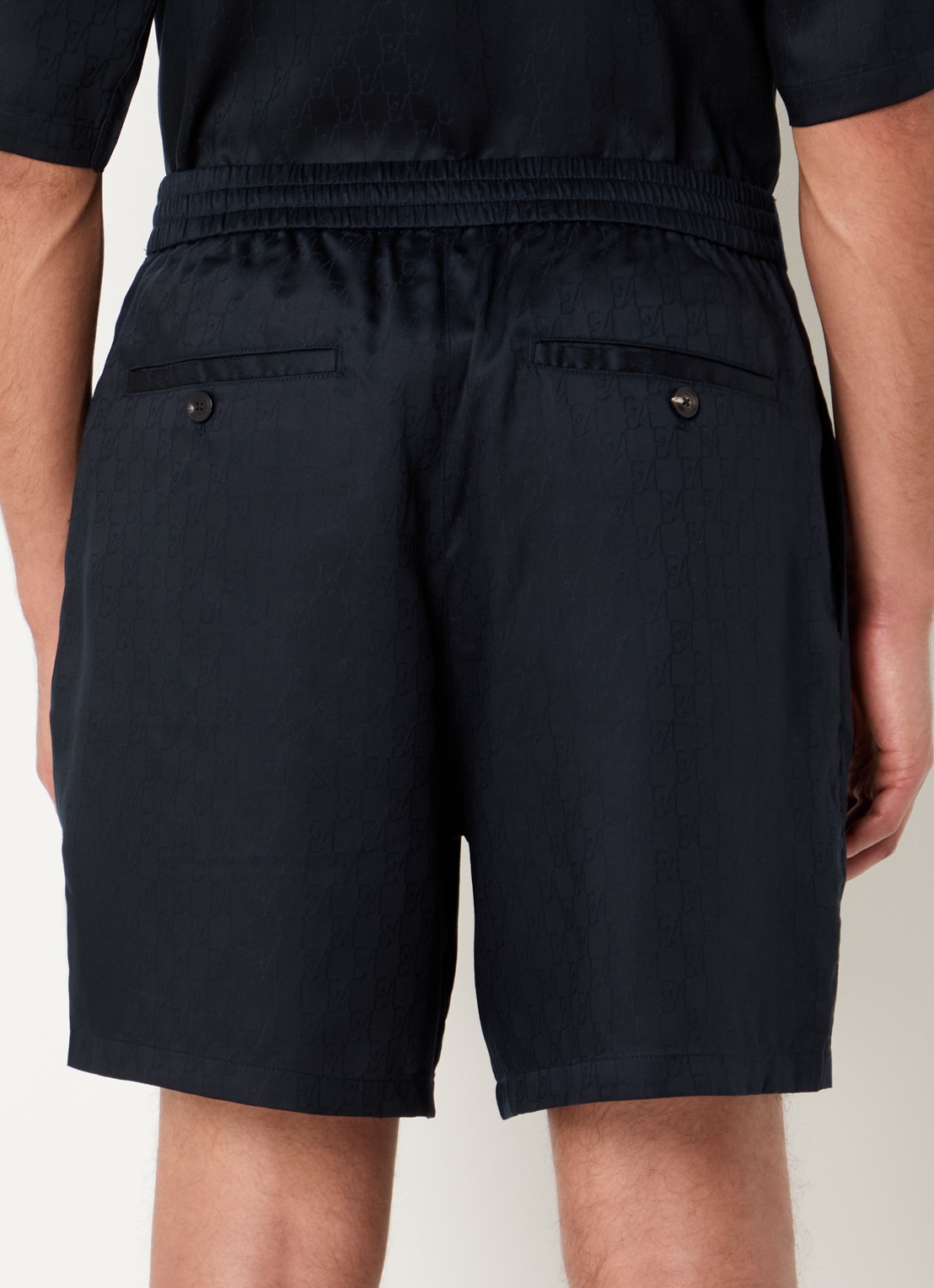 Armani Loose fit korte broek van satijn met logoprint - achterkant 3 donkerblauw