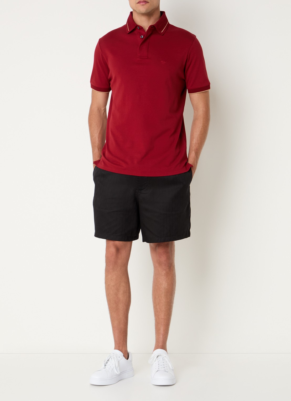 Armani Loose fit korte broek van satijn met logoprint - voorkant 4 zwart