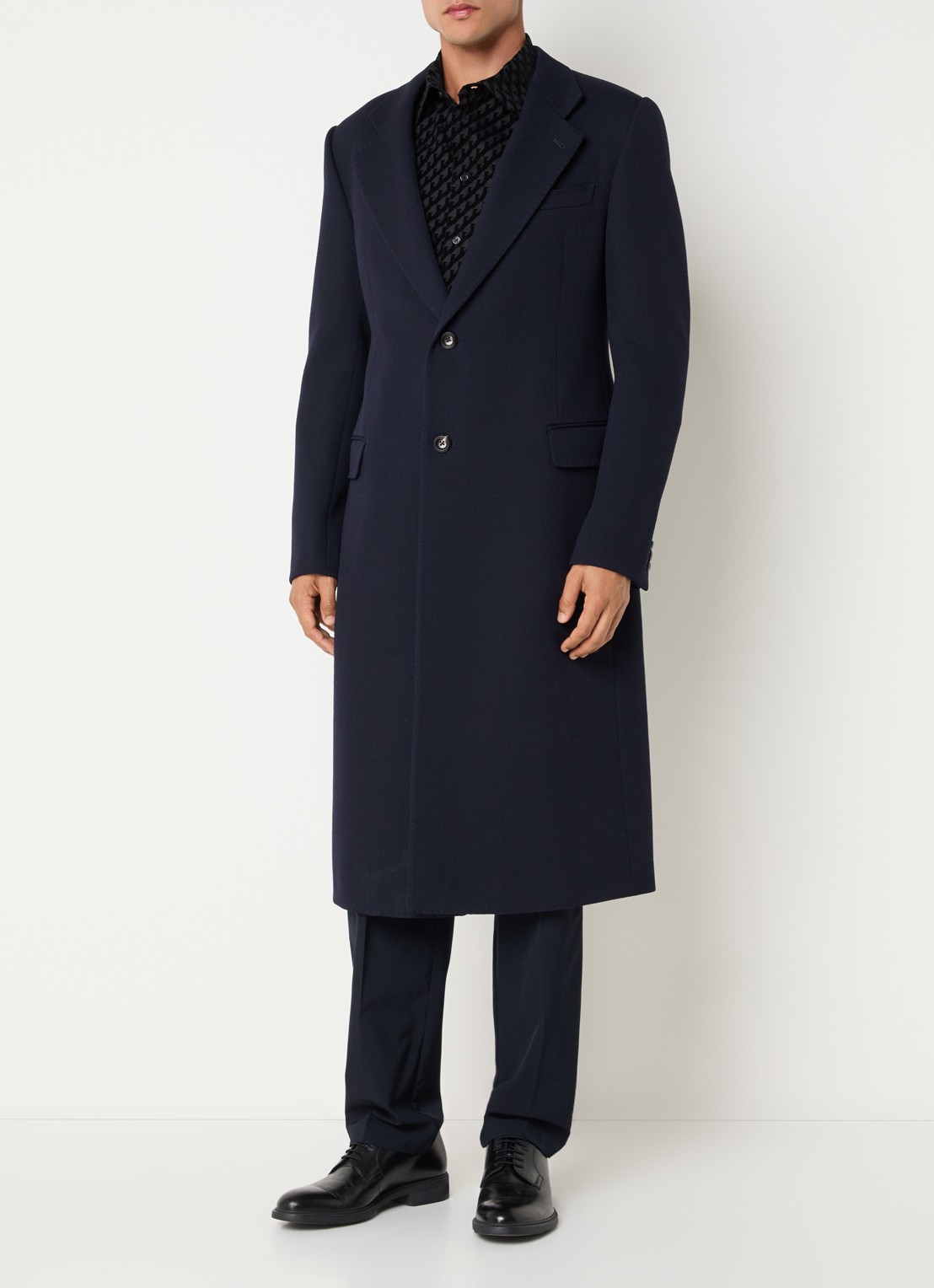 Armani Mantel van wol met steekzakken - detail donkerblauw