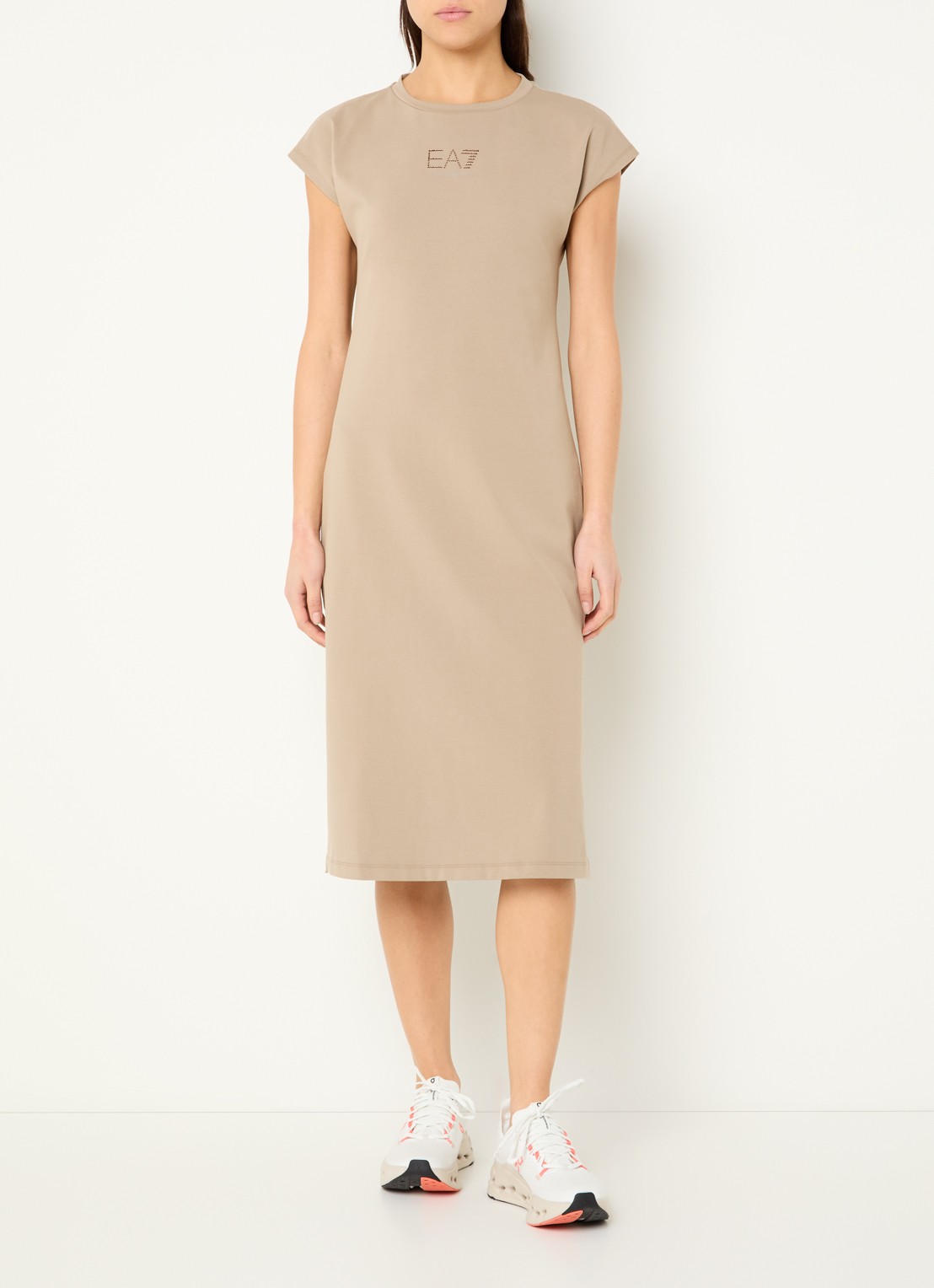 Armani Midi jurk met logo en strass - detail 4 beige