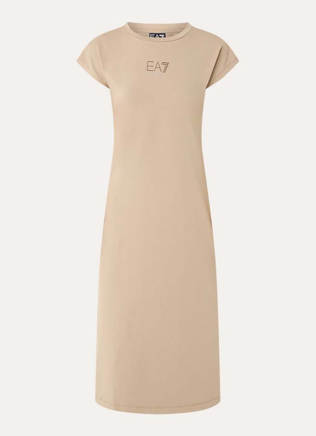 Armani Midi jurk met logo en strass - voorkant beige