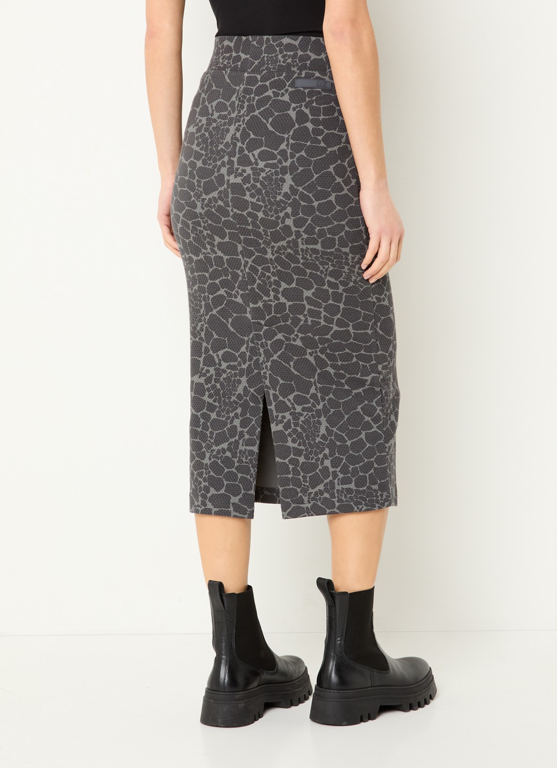 Armani Midi rok met dierenprint en split - achterkant 3 middengrijs
