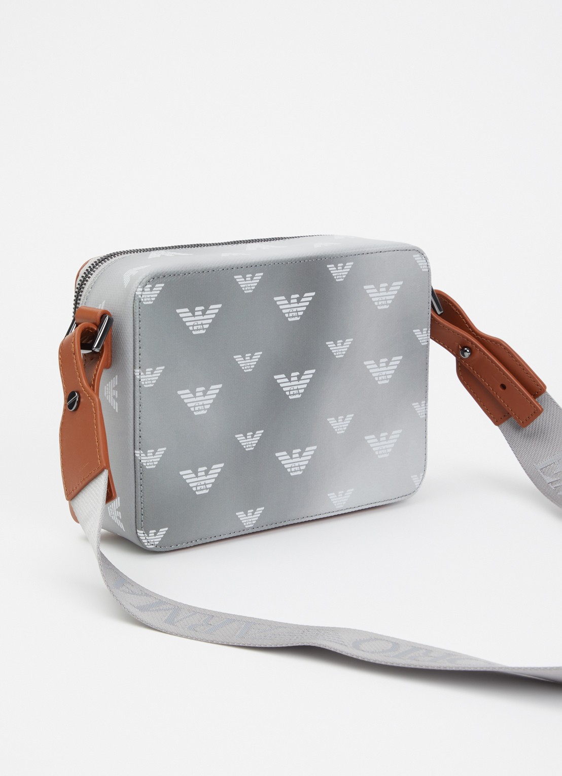 Armani Mini all-over eagle schoudertas van canvas met logo  - achterkant 5 grijs