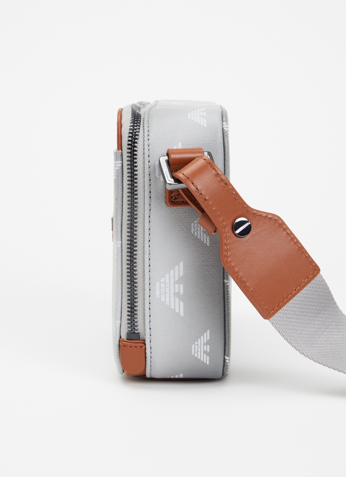 Armani Mini all-over eagle schoudertas van canvas met logo  - detail 3 grijs