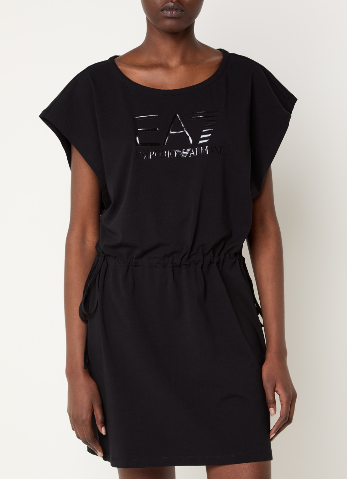 Armani Mini T-shirt jurk met logoprint en trekkoord - detail 4 zwart