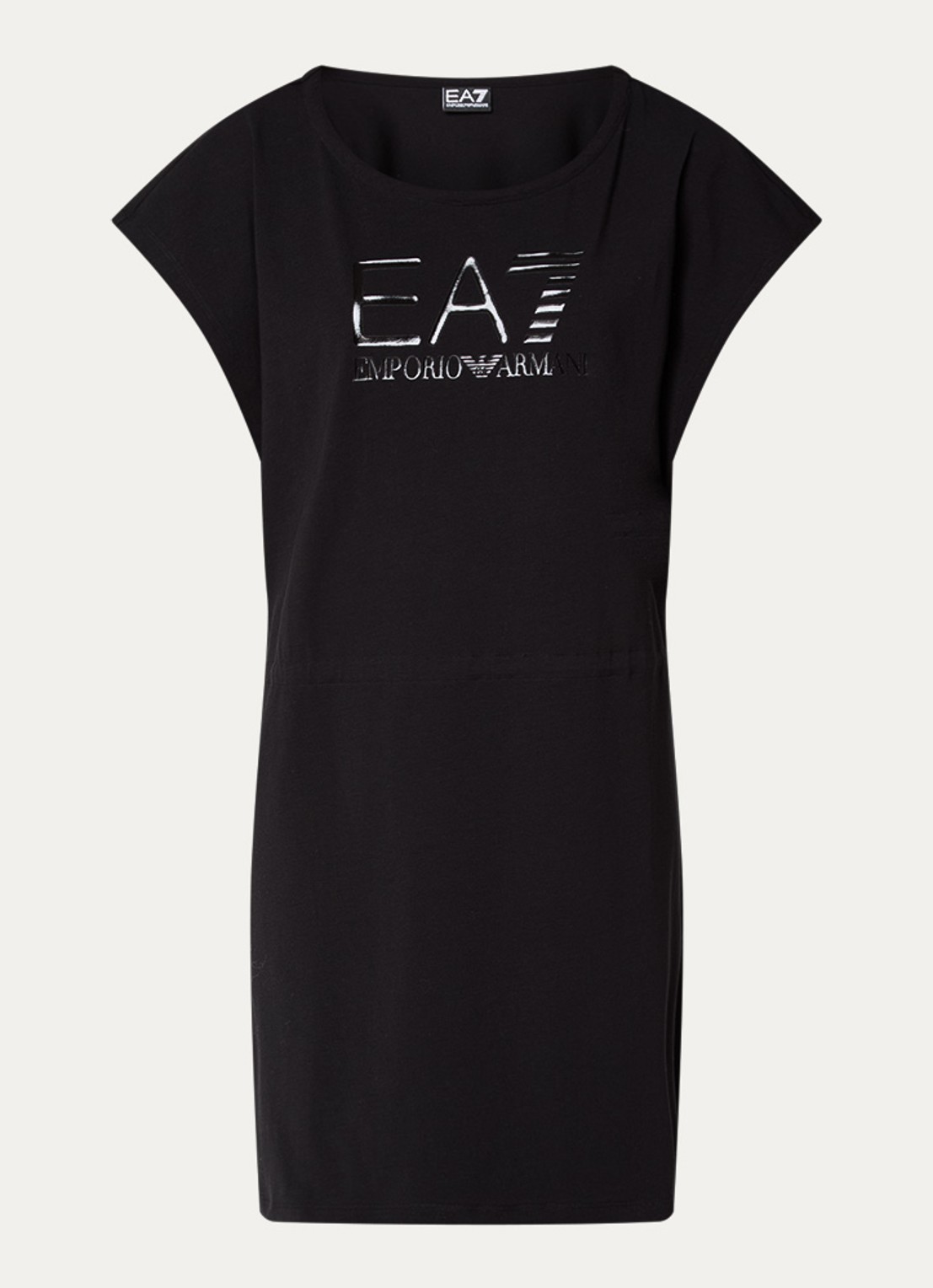 Armani Mini T-shirt jurk met logoprint en trekkoord - voorkant zwart