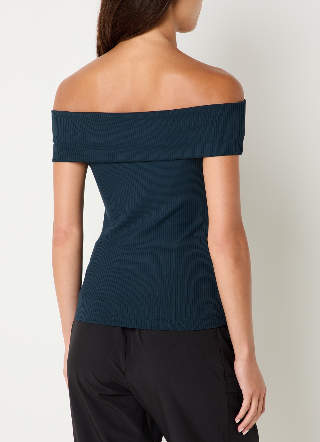Armani Off Shoulder top met logo - achterkant 3 donkerblauw