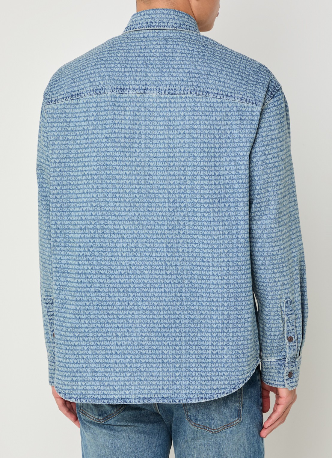 Armani Overshirt van denim met logoprint - achterkant indigo