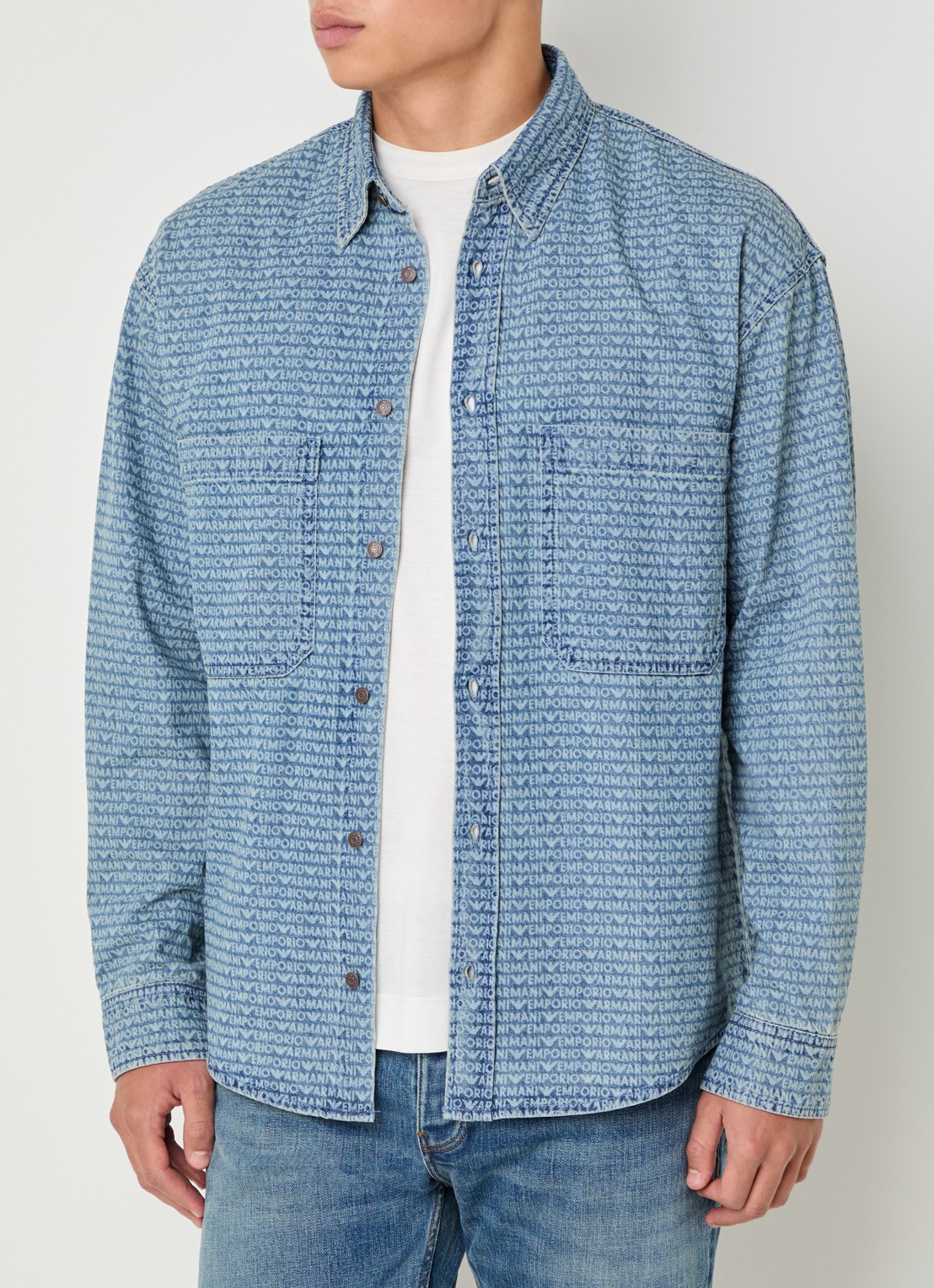 Armani Overshirt van denim met logoprint - detail 4 indigo