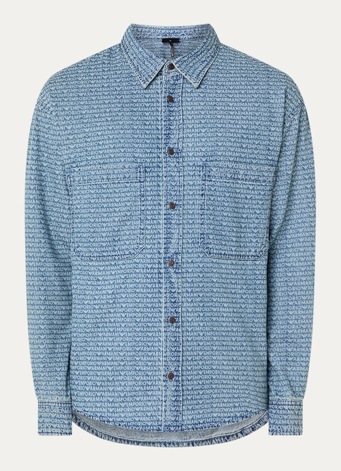 Armani Overshirt van denim met logoprint - voorkant 2 indigo