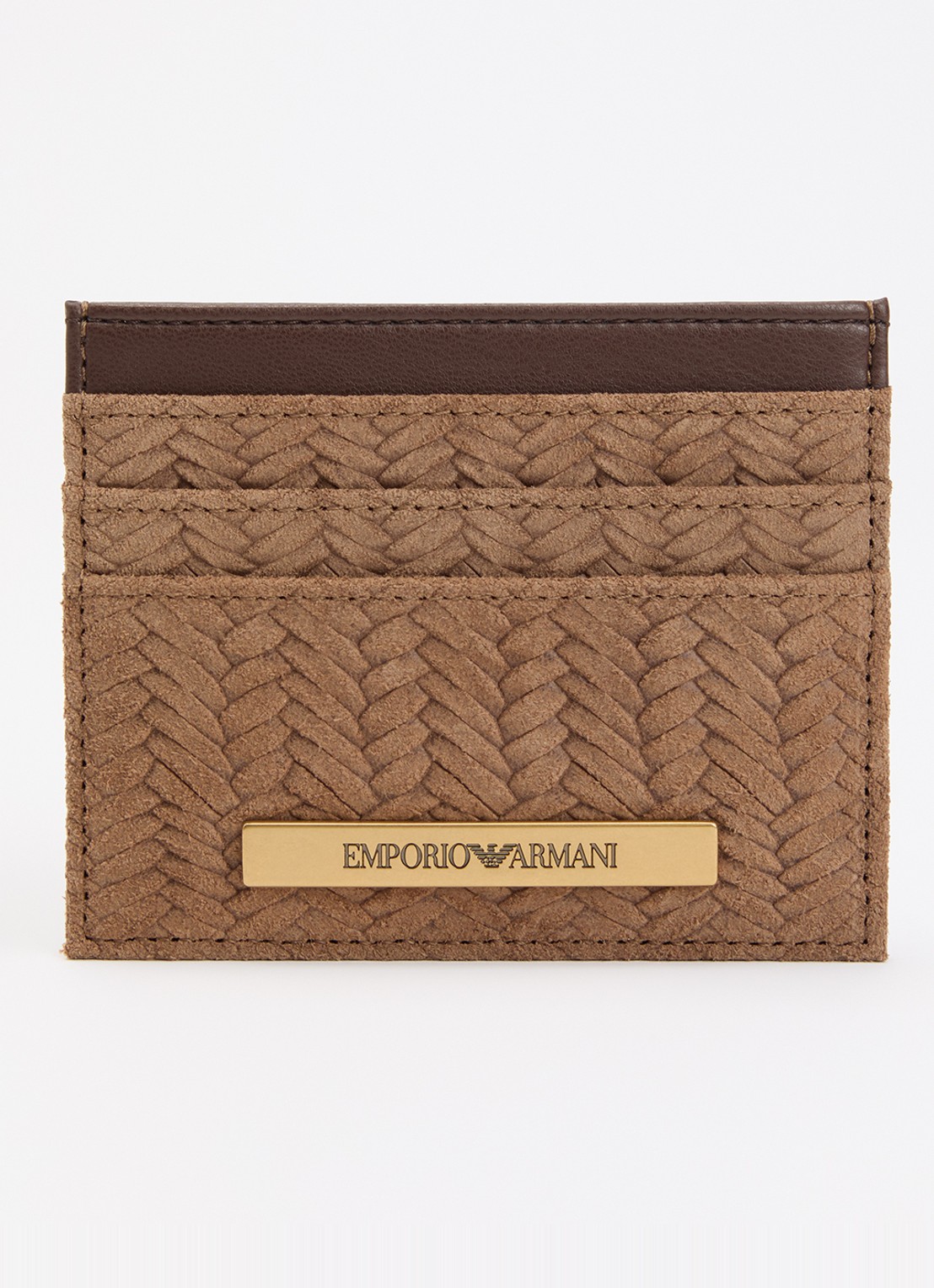 Armani Pasjeshouder met leren details en logo - voorkant bruin