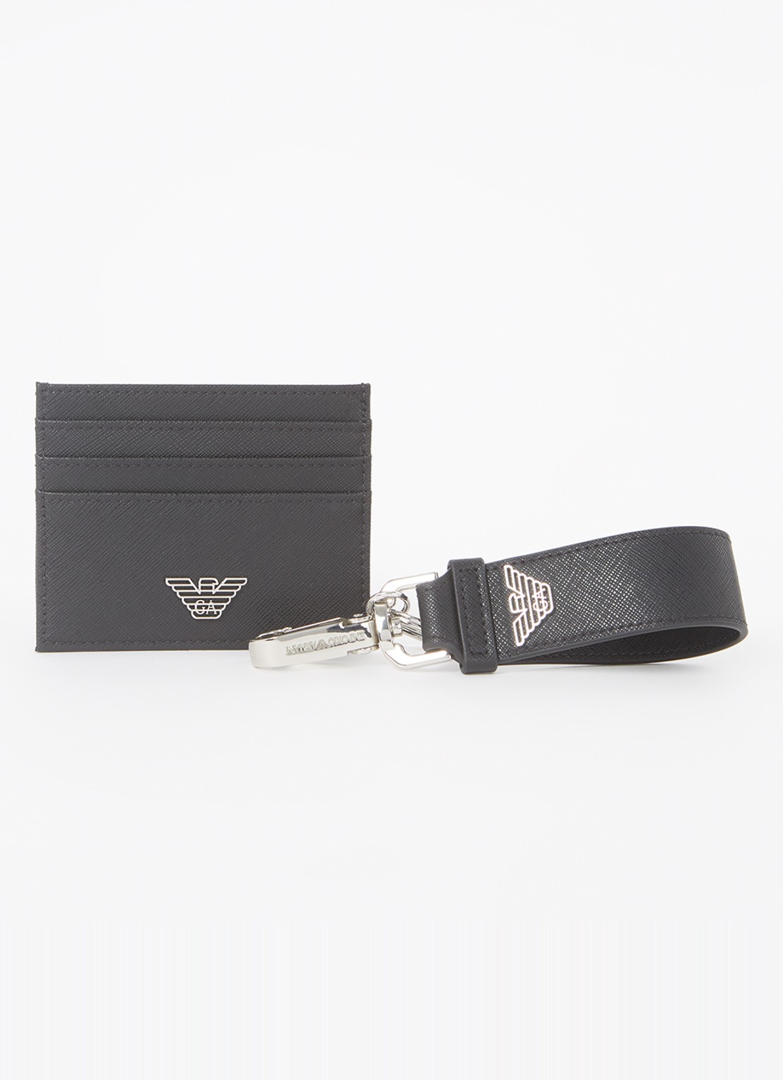 Armani Pasjeshouder met sleutelhanger van leer in giftbox - voorkant 2 zwart