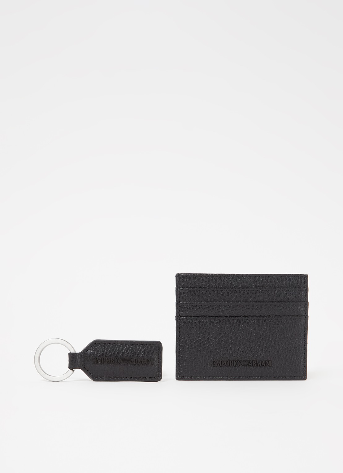 Armani Pasjeshouder met sleutelhanger van leer - voorkant zwart