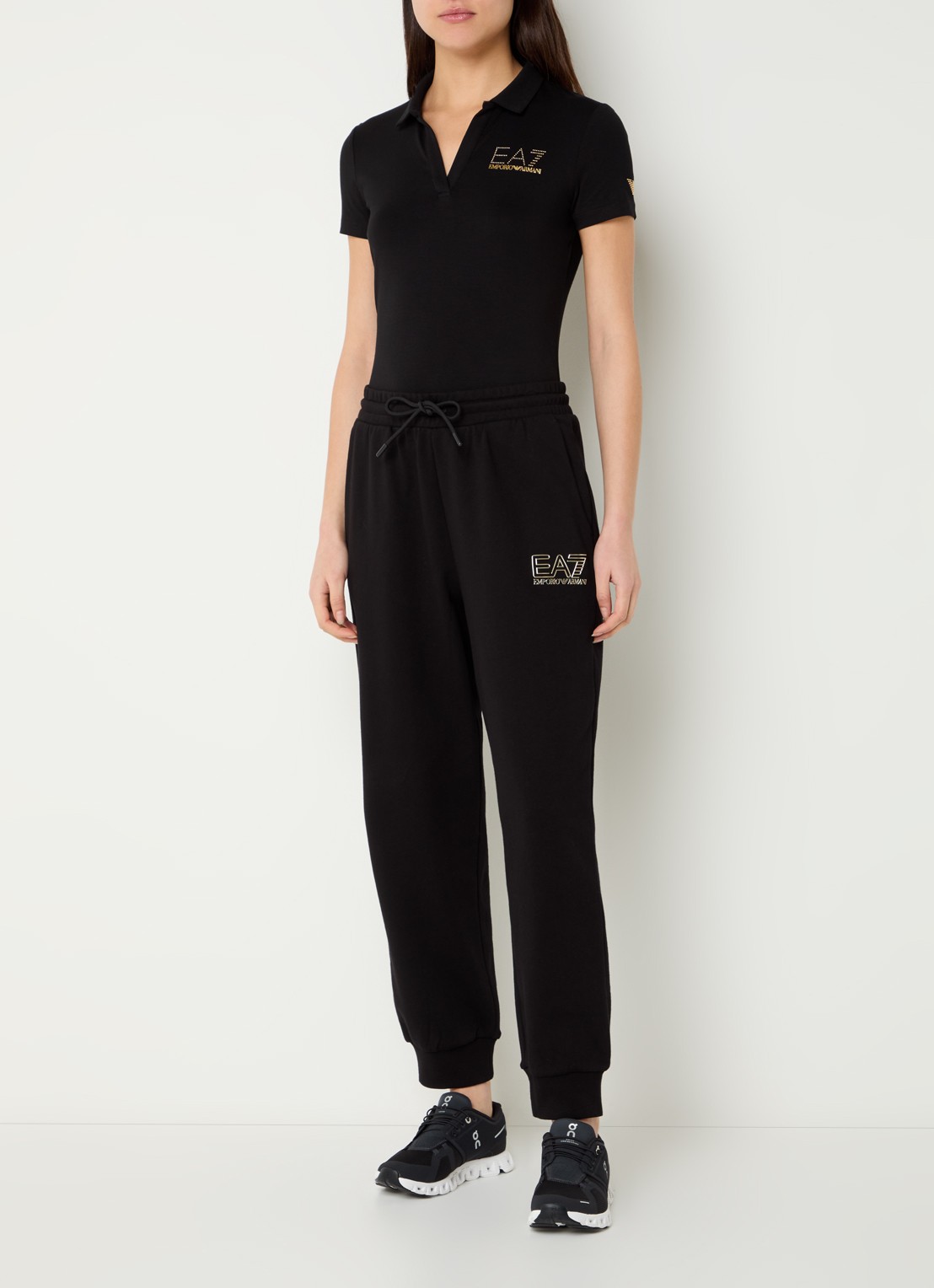 Armani Polo met logo en strass - voorkant 2 zwart