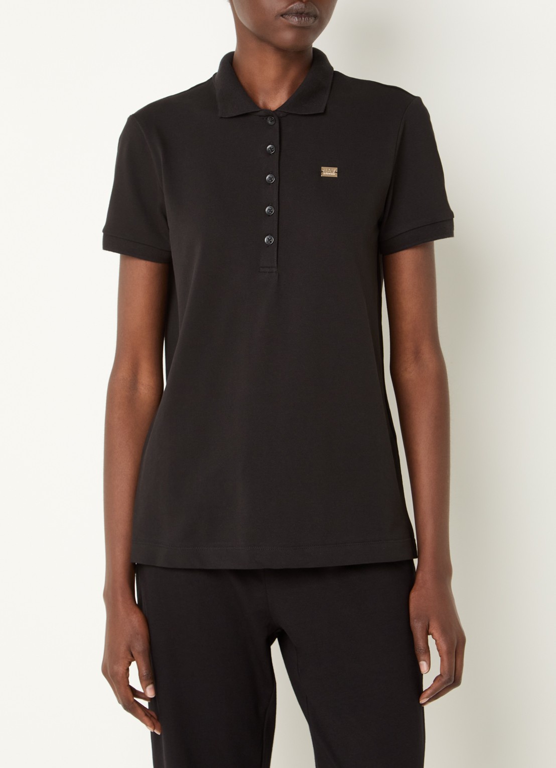 Armani Polo van piqué katoen met logo - detail 4 zwart