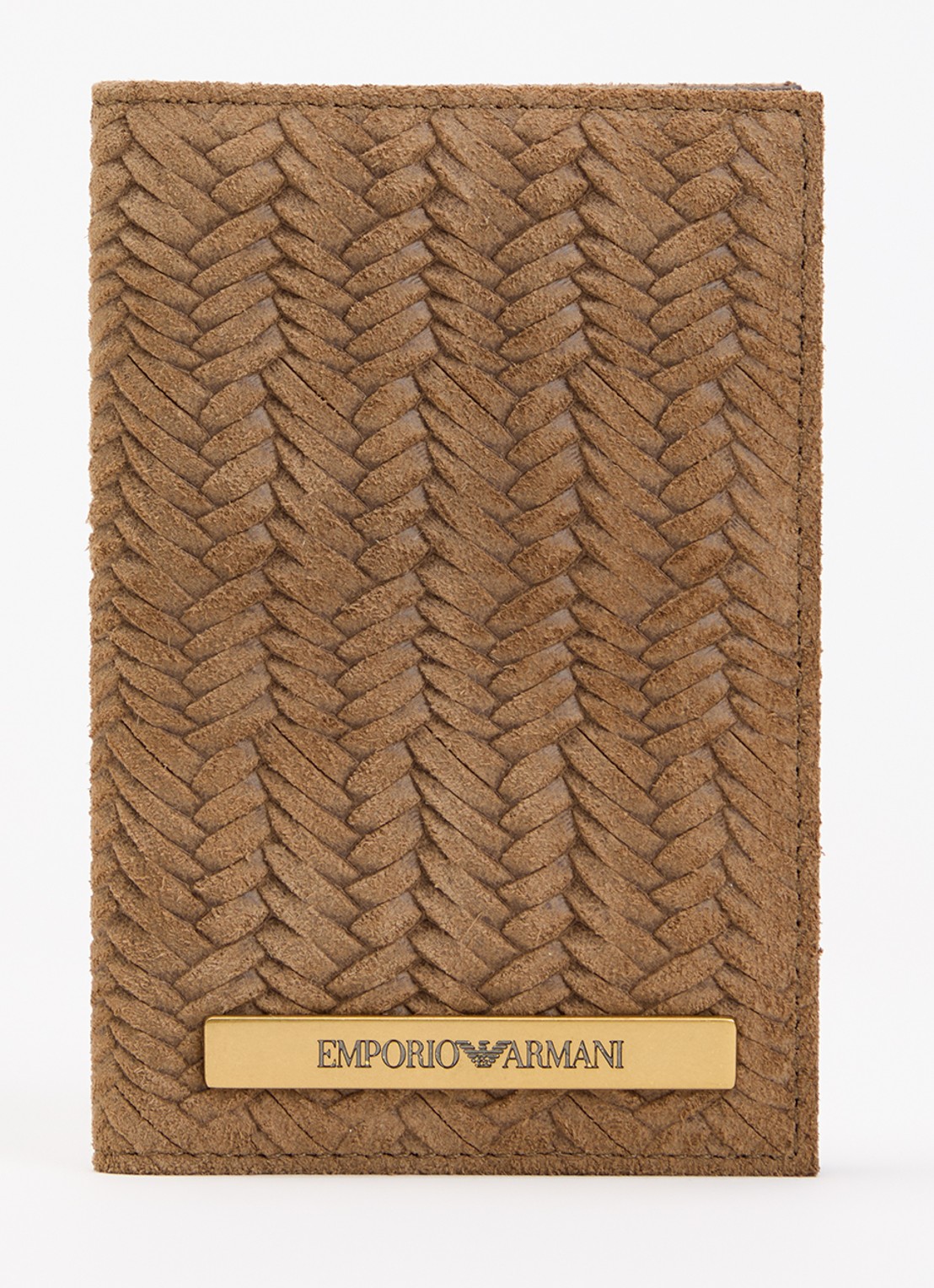 Armani Portemonnee van suede met structuur - voorkant 2 lichtbruin