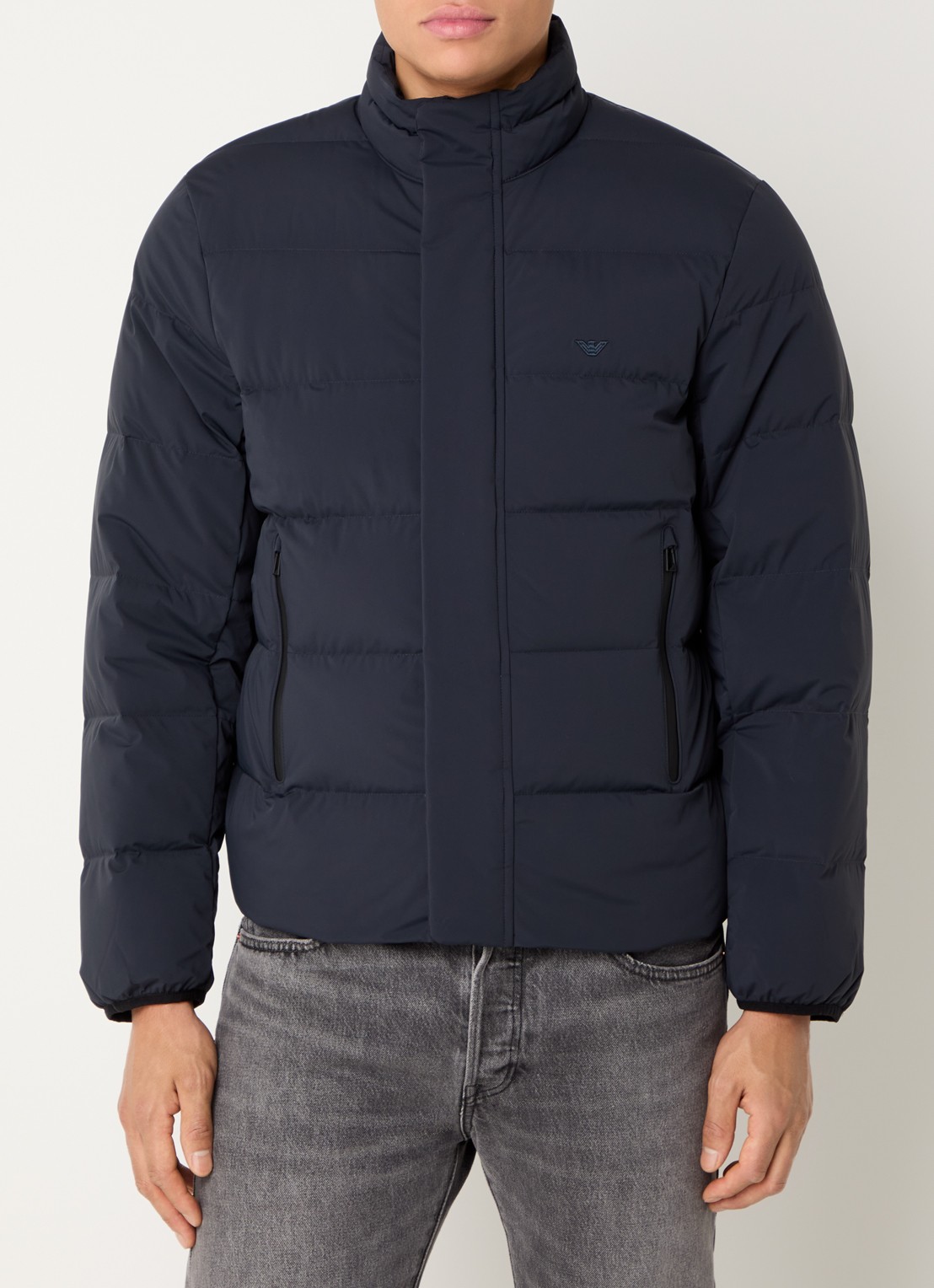 Armani Puffer jack met donsvulling en logoborduring - detail 4 iconico 0920 blu nav / donkerblauw