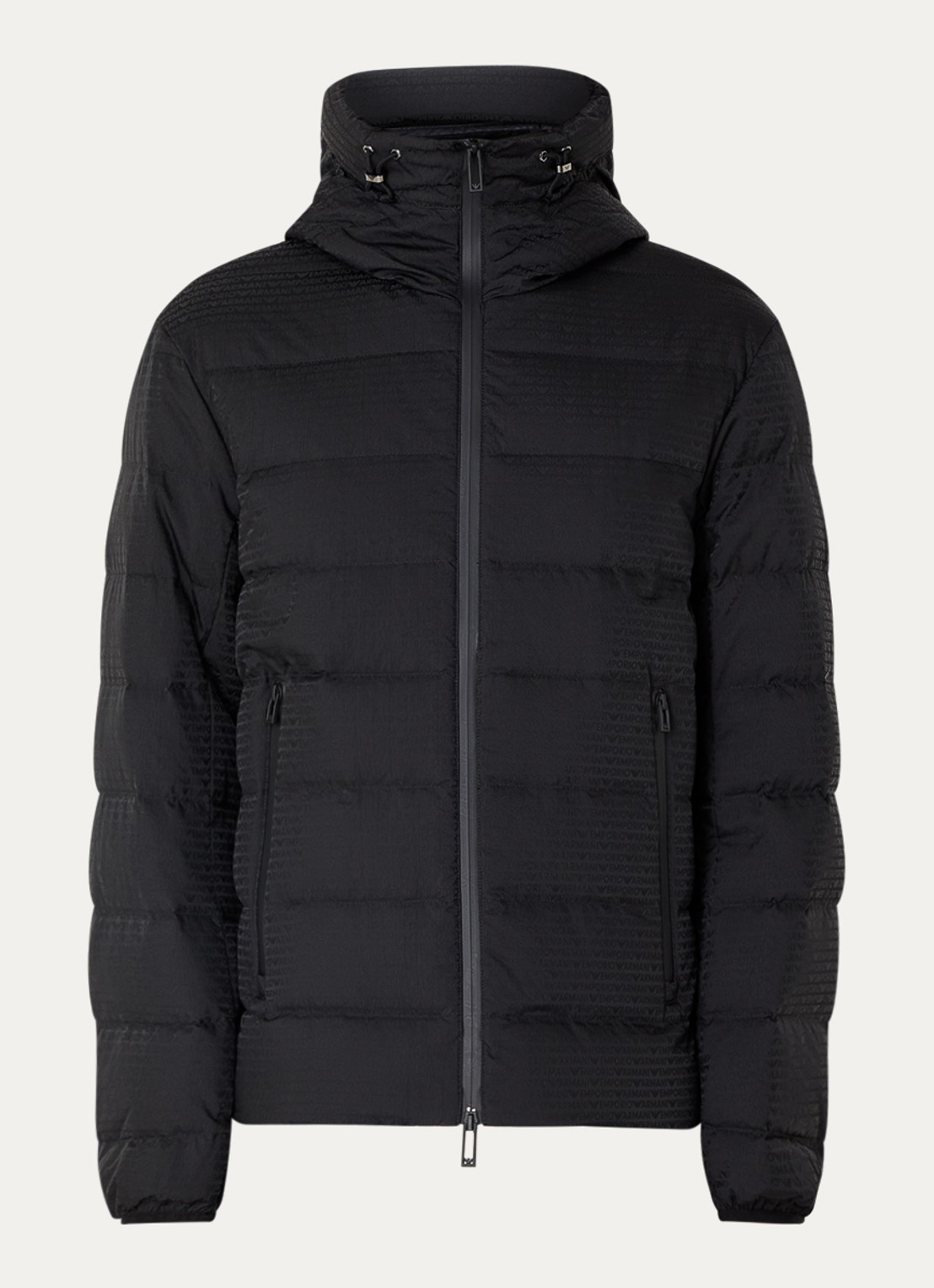 Armani Puffer jack met donsvulling en logoprint - voorkant zwart
