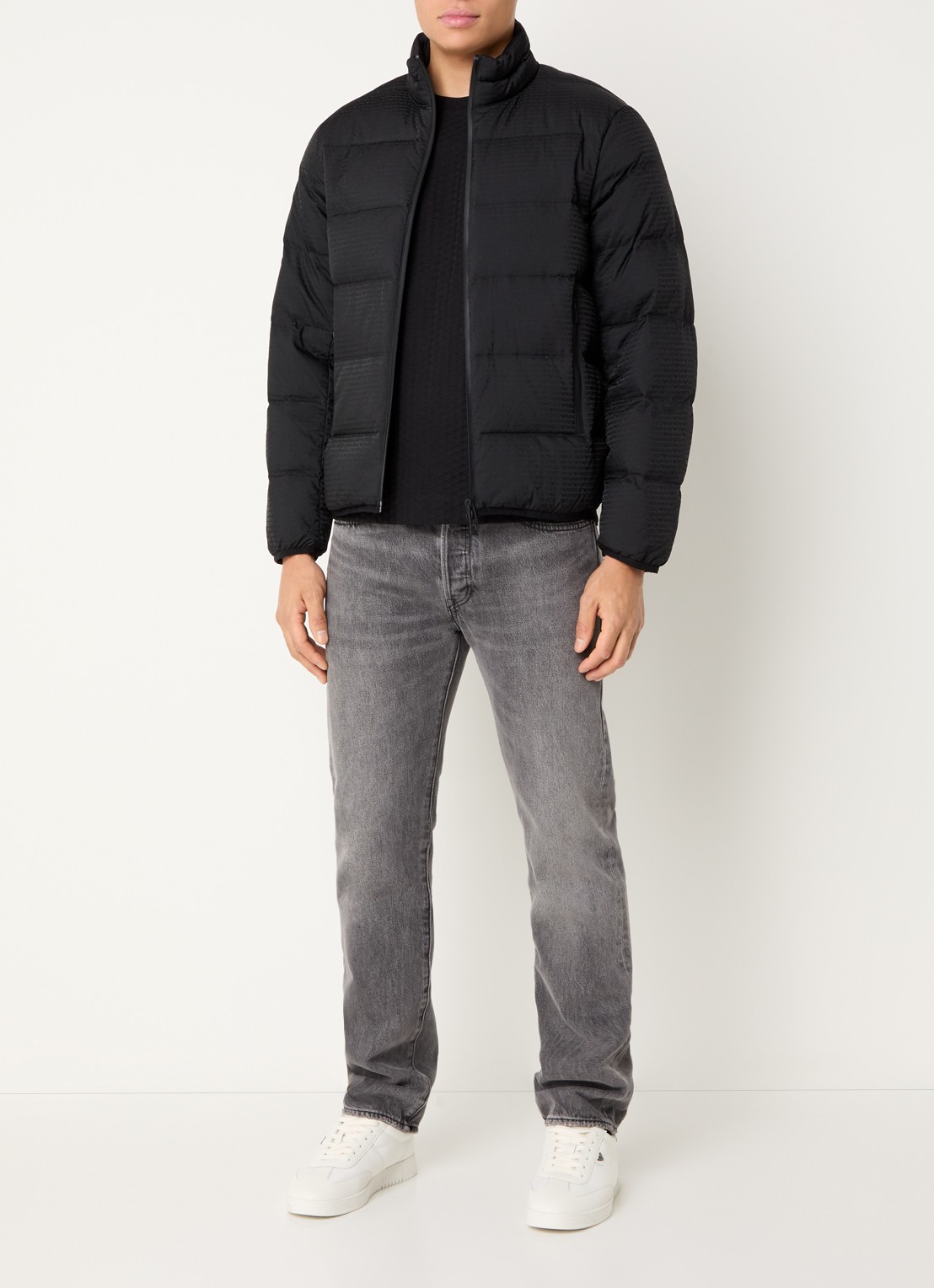 Armani Puffer jack met donsvulling en logoprint - voorkant 2 black beauty / zwart