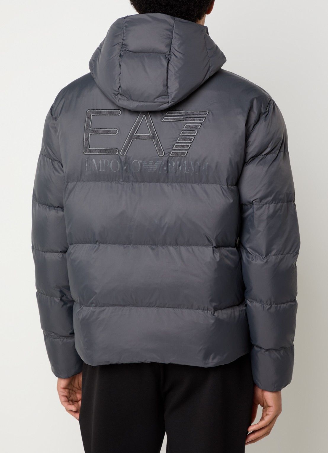 Armani Puffer jack met logo- en backprint - achterkant 3 donkergrijs