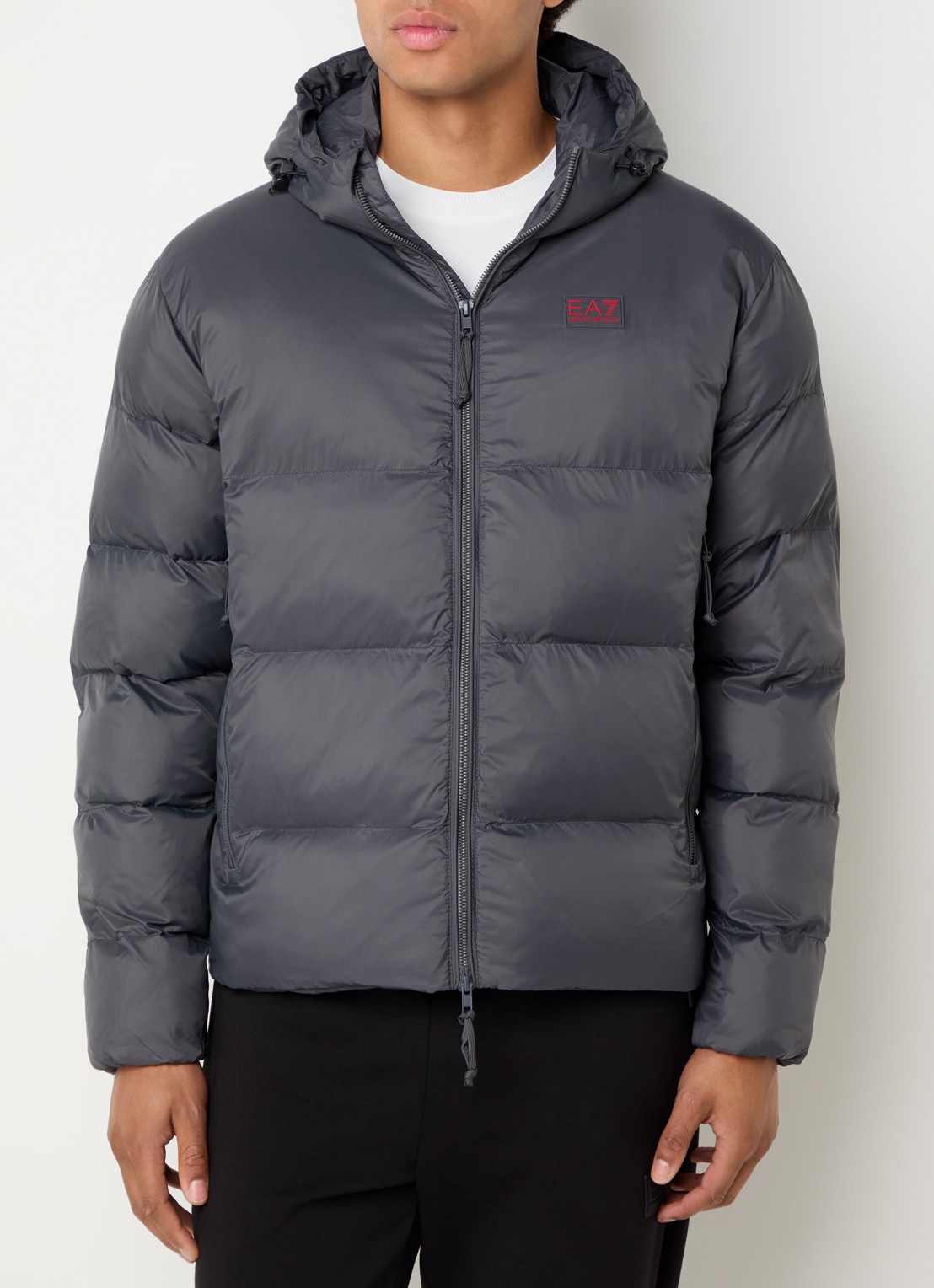 Armani Puffer jack met logo- en backprint - detail 4 donkergrijs