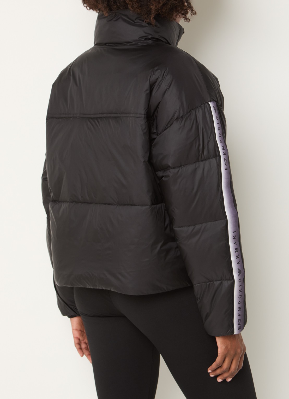 Armani Puffer jack met logoband en ritszakken - achterkant zwart