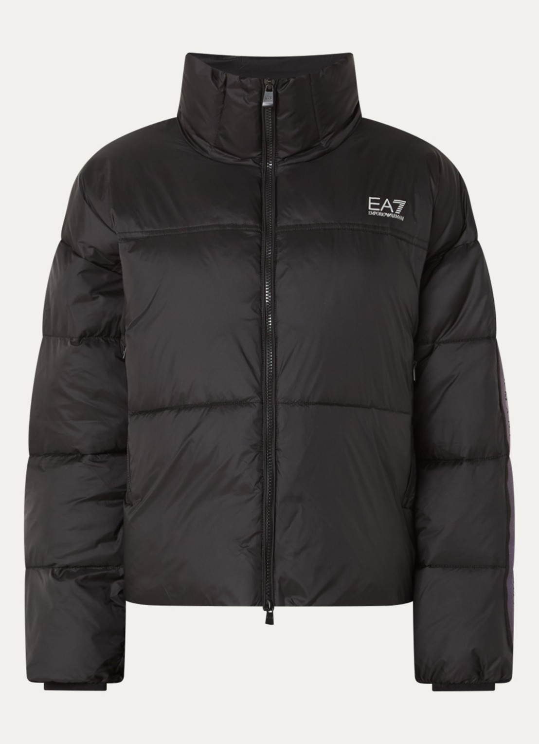 Armani Puffer jack met logoband en ritszakken - voorkant 2 zwart