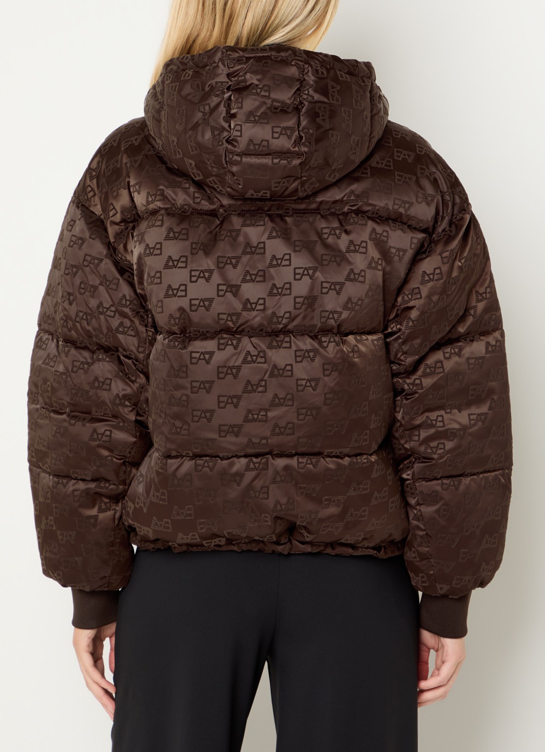 Armani Puffer jack met logoprint en steekzakken - achterkant donkerbruin