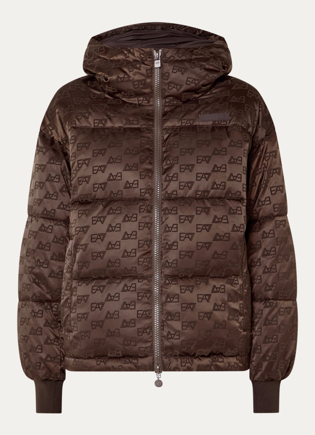 Armani Puffer jack met logoprint en steekzakken - voorkant 3 donkerbruin