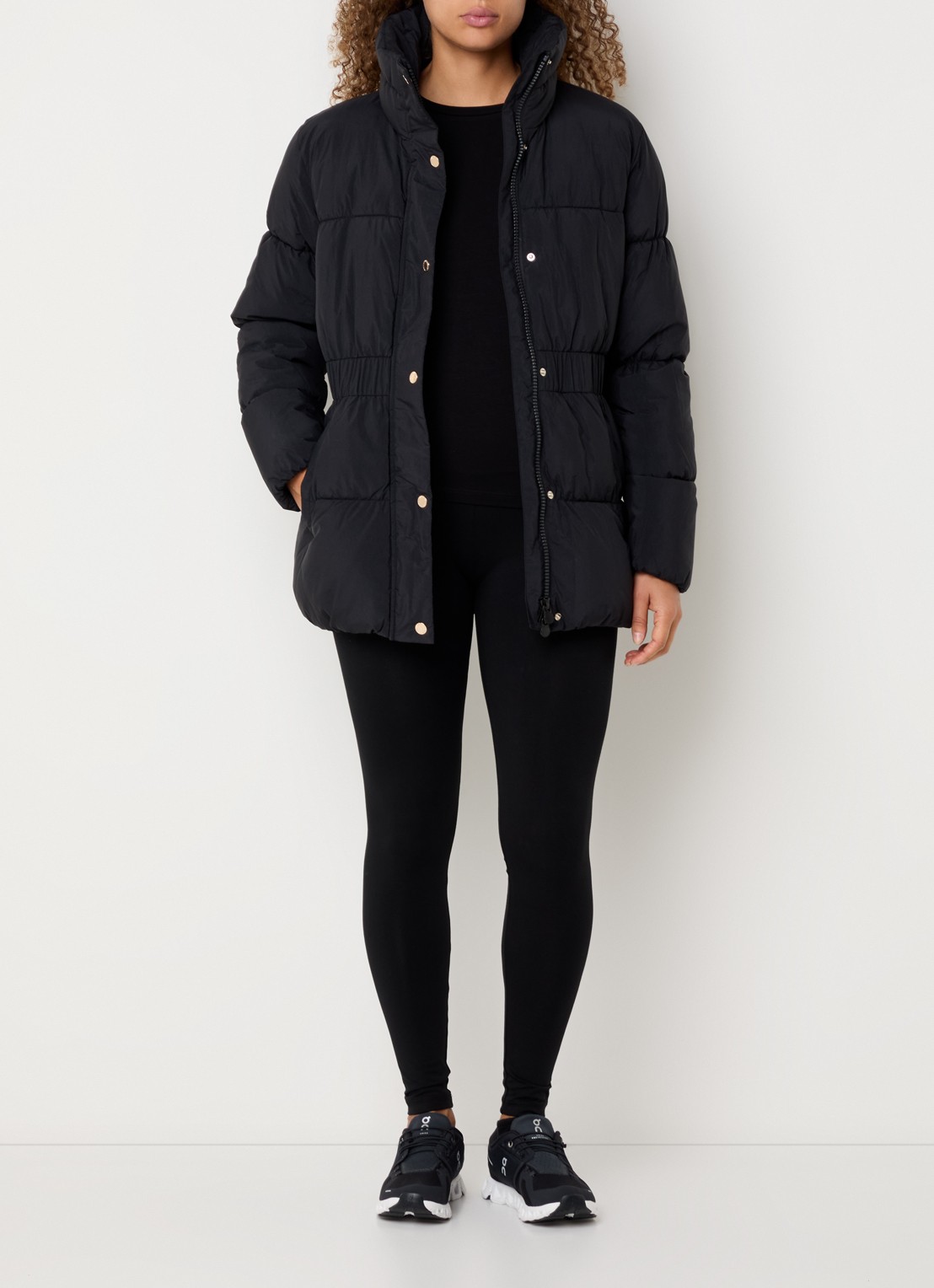 Armani Puffer jack met opbergbare capuchon en steekzakken - voorkant 3 zwart