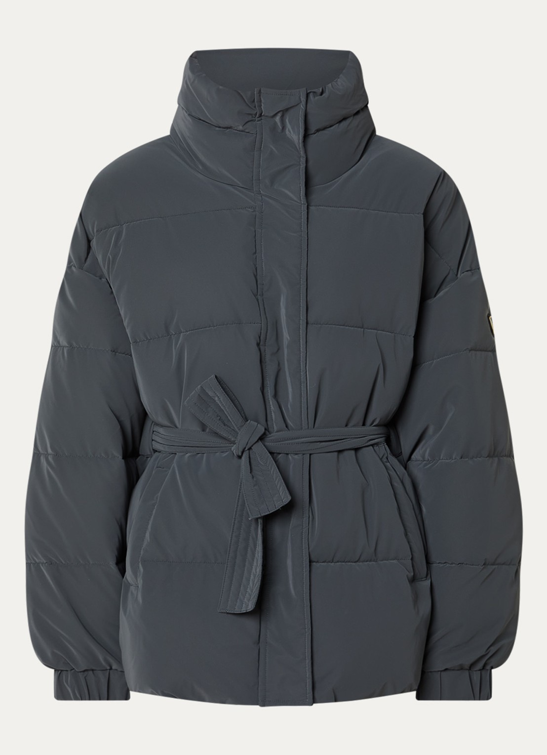 Armani Puffer jack met strikceintuur en logo - voorkant antraciet