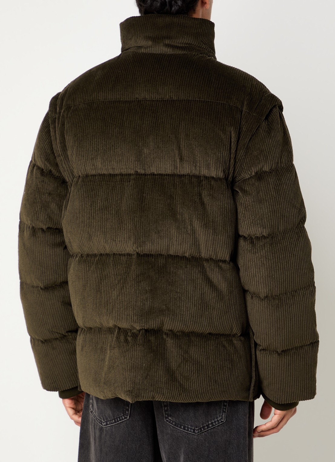 Armani Puffer jack van corduroy met afneembare mouwen - achterkant 4 bronsgroen