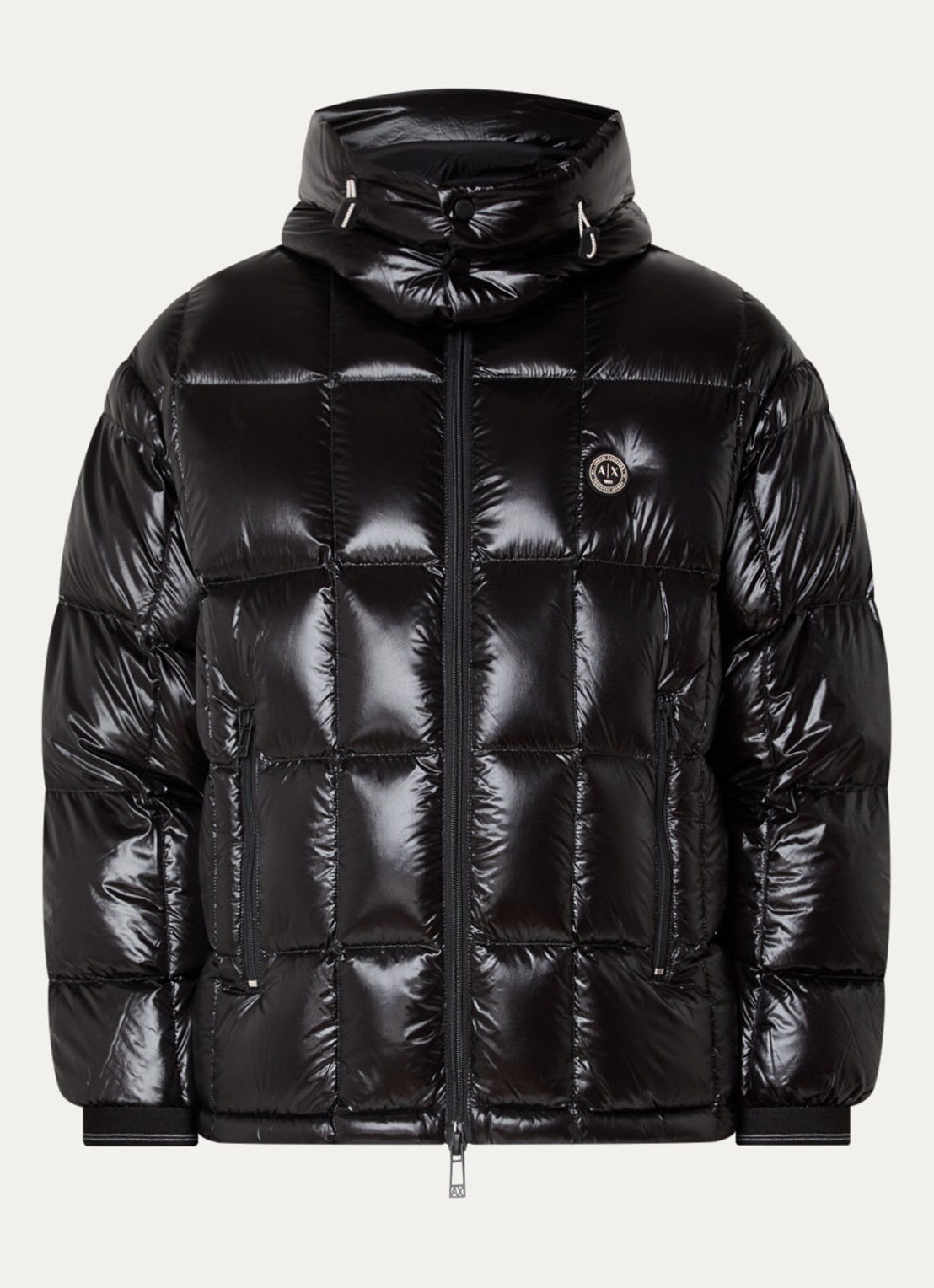 Armani Pufferjas met donsvulling en ritszakken - voorkant black-uc001