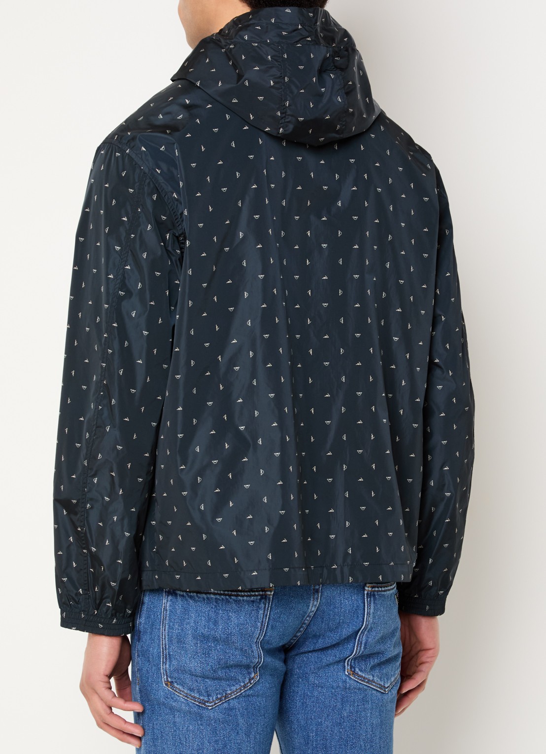 Armani Regenjas met logoprint en capuchon - achterkant 3 donkerblauw