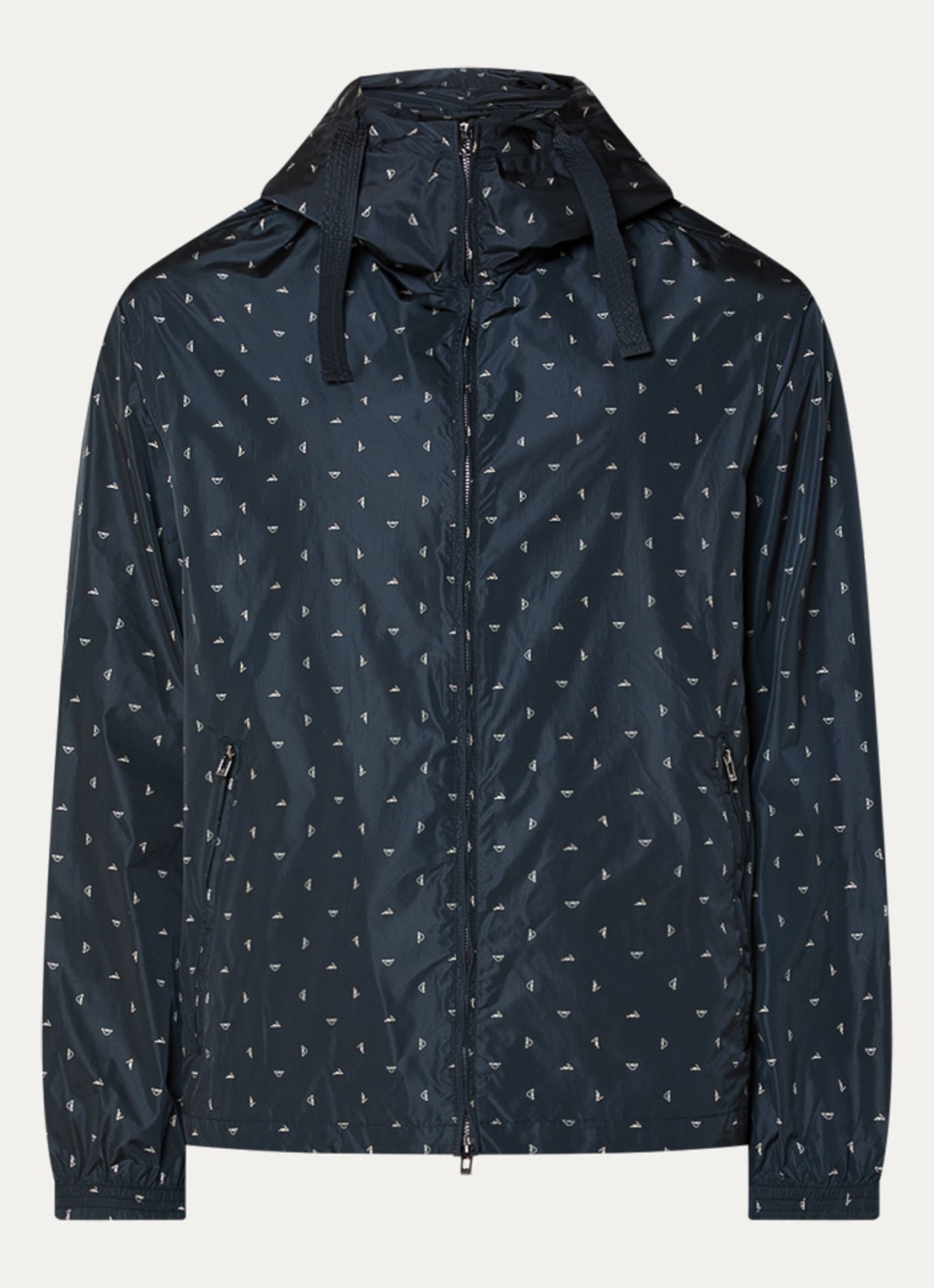 Armani Regenjas met logoprint en capuchon - voorkant donkerblauw