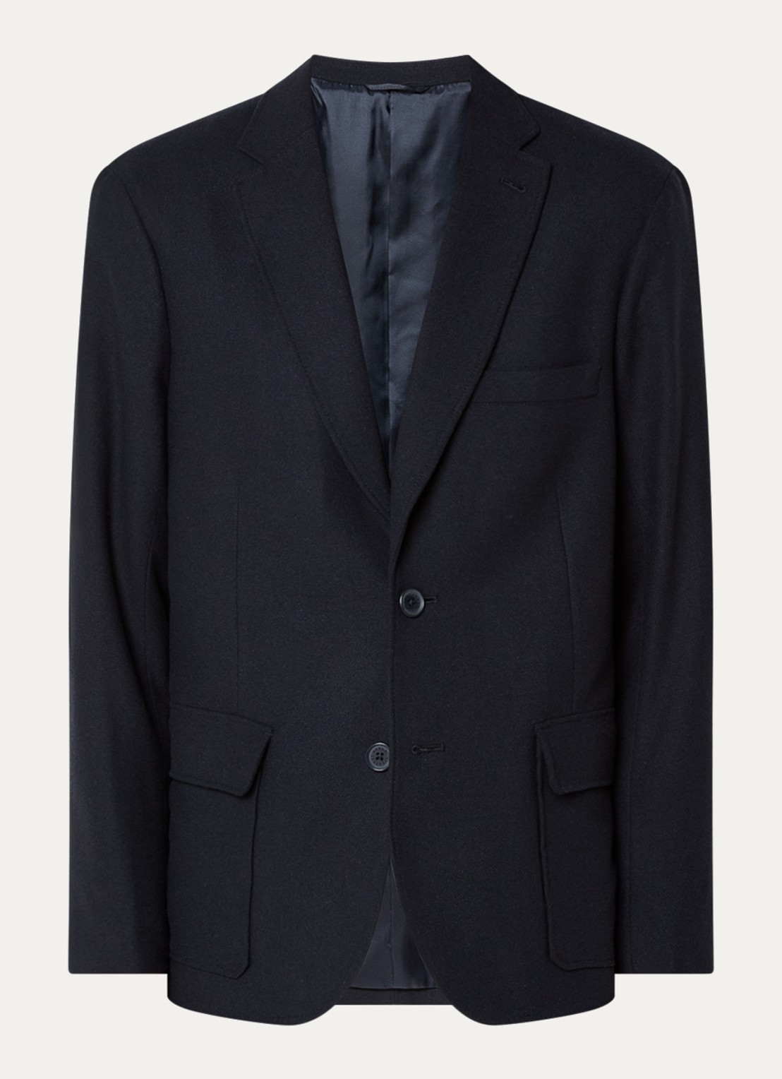 Armani Regular fit colbert in scheerwolblend met klepzakken - voorkant 2 donkerblauw