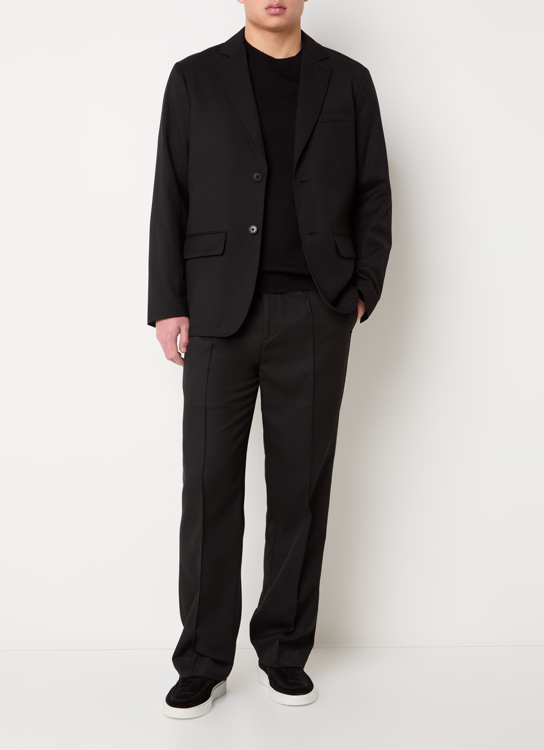 Armani Regular fit colbert in wolblend met borst- en klepzakken - voorkant 2 zwart