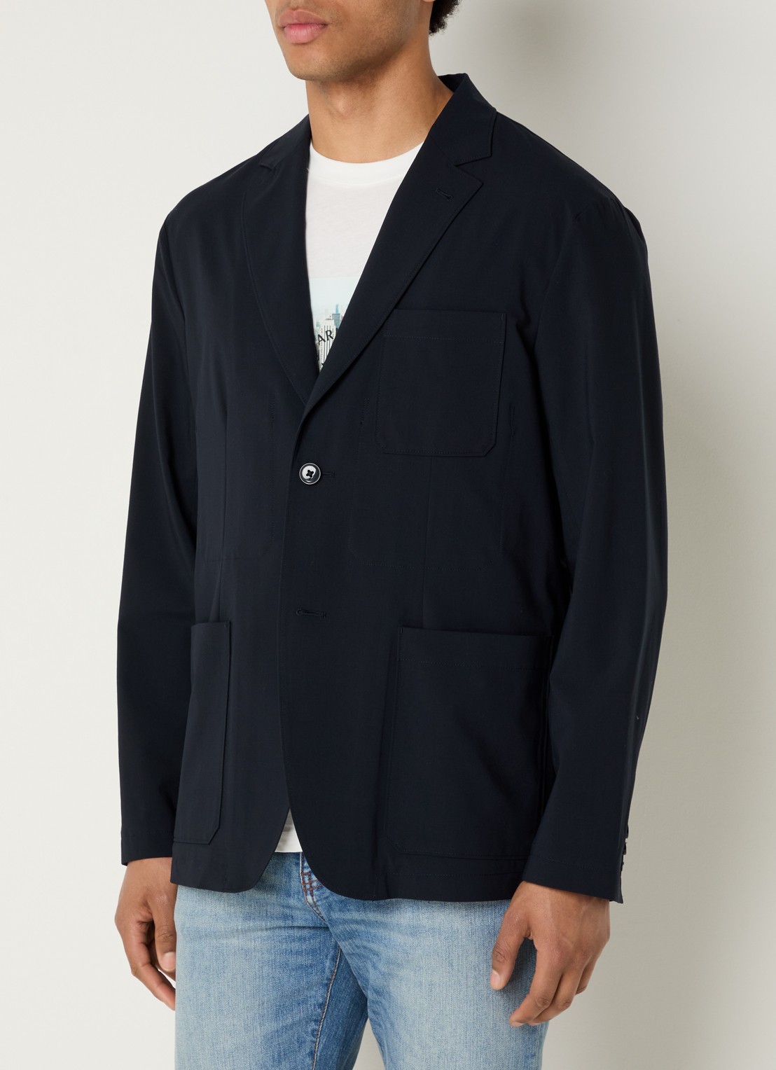 Armani Regular fit colbert in wolblend met borstzak - detail 2 donkerblauw