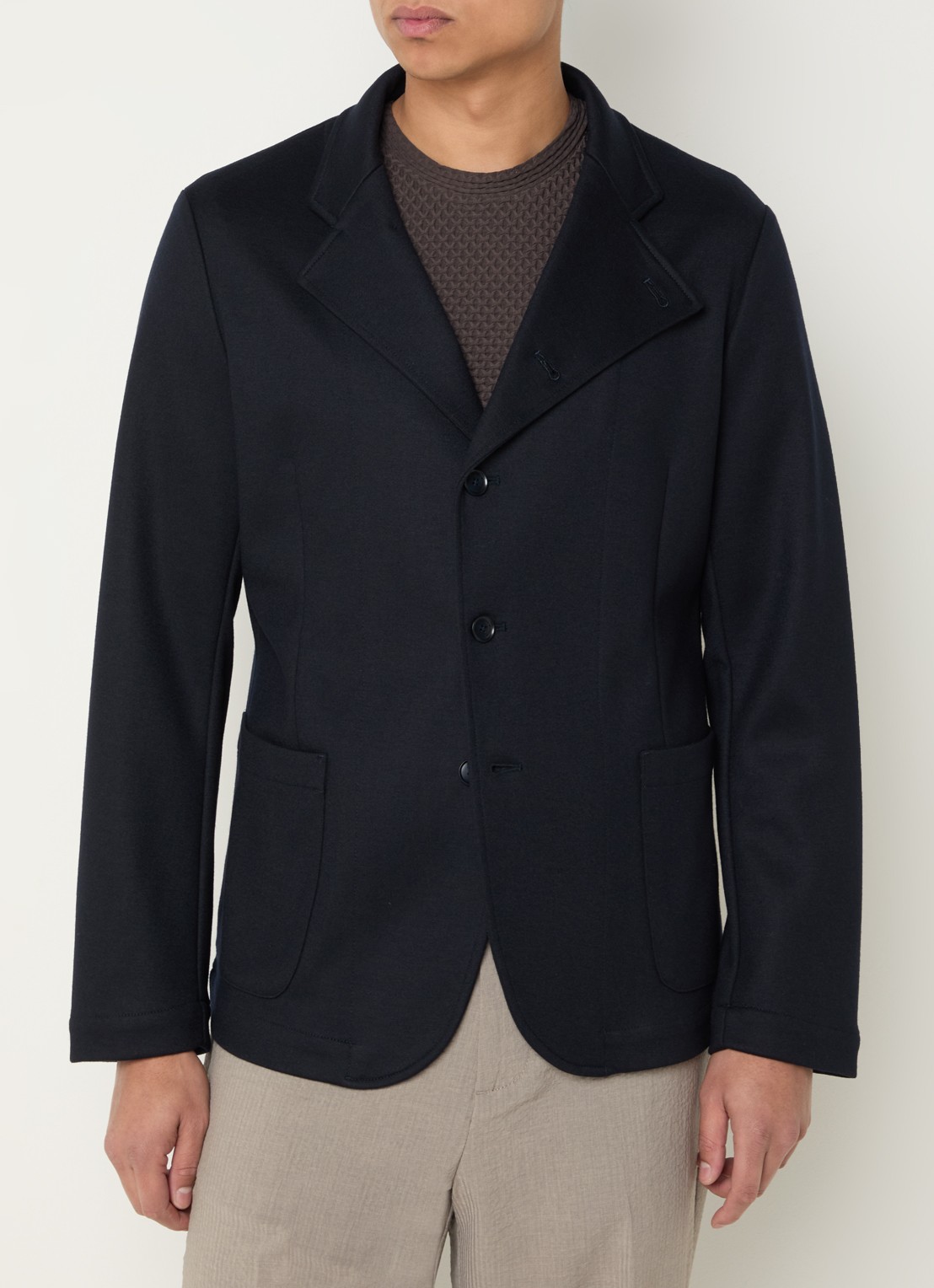 Armani Regular fit colbert in wolblend met opgestikte zakken - detail 3 donkerblauw