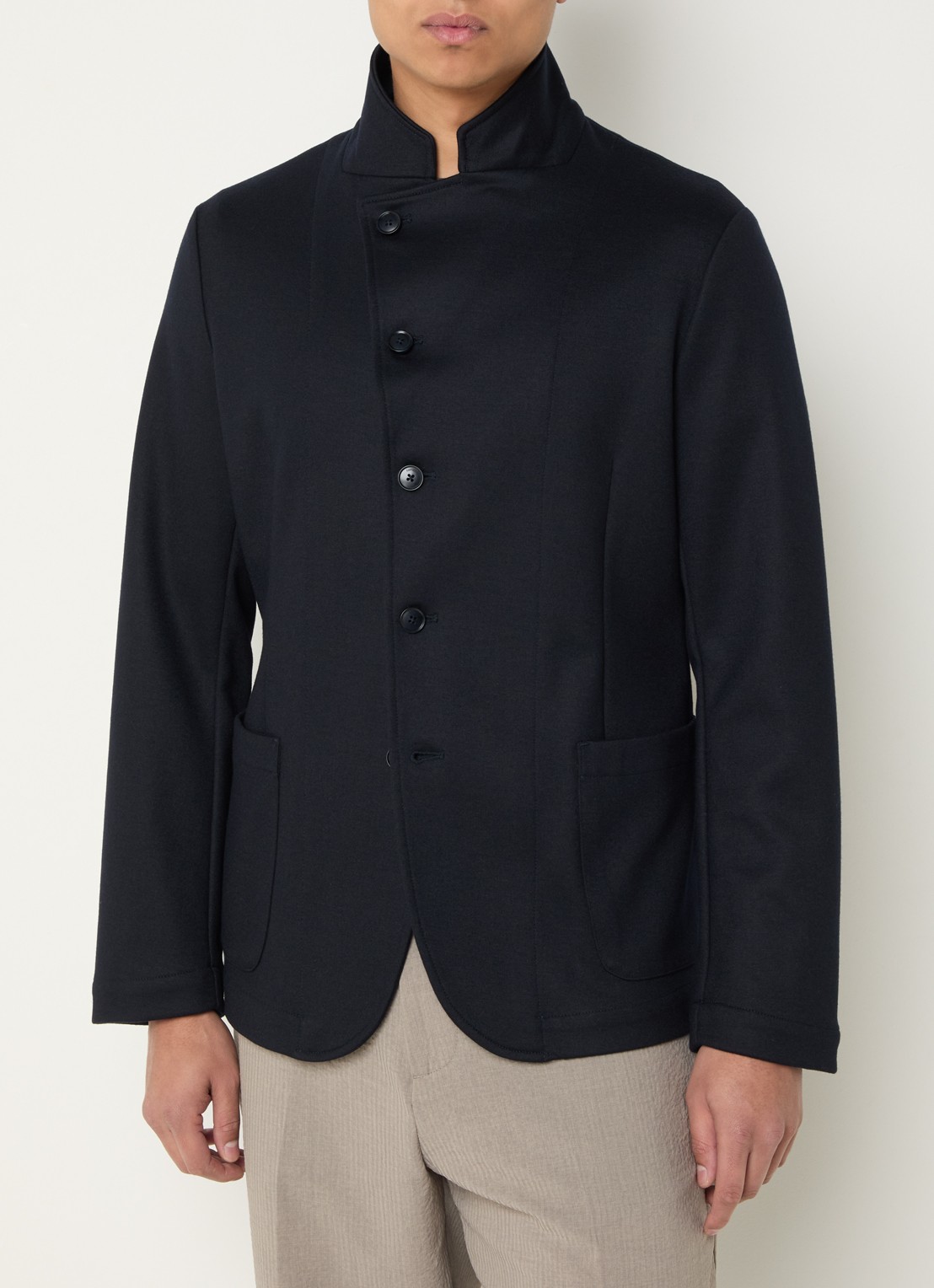 Armani Regular fit colbert in wolblend met opgestikte zakken - detail 4 donkerblauw