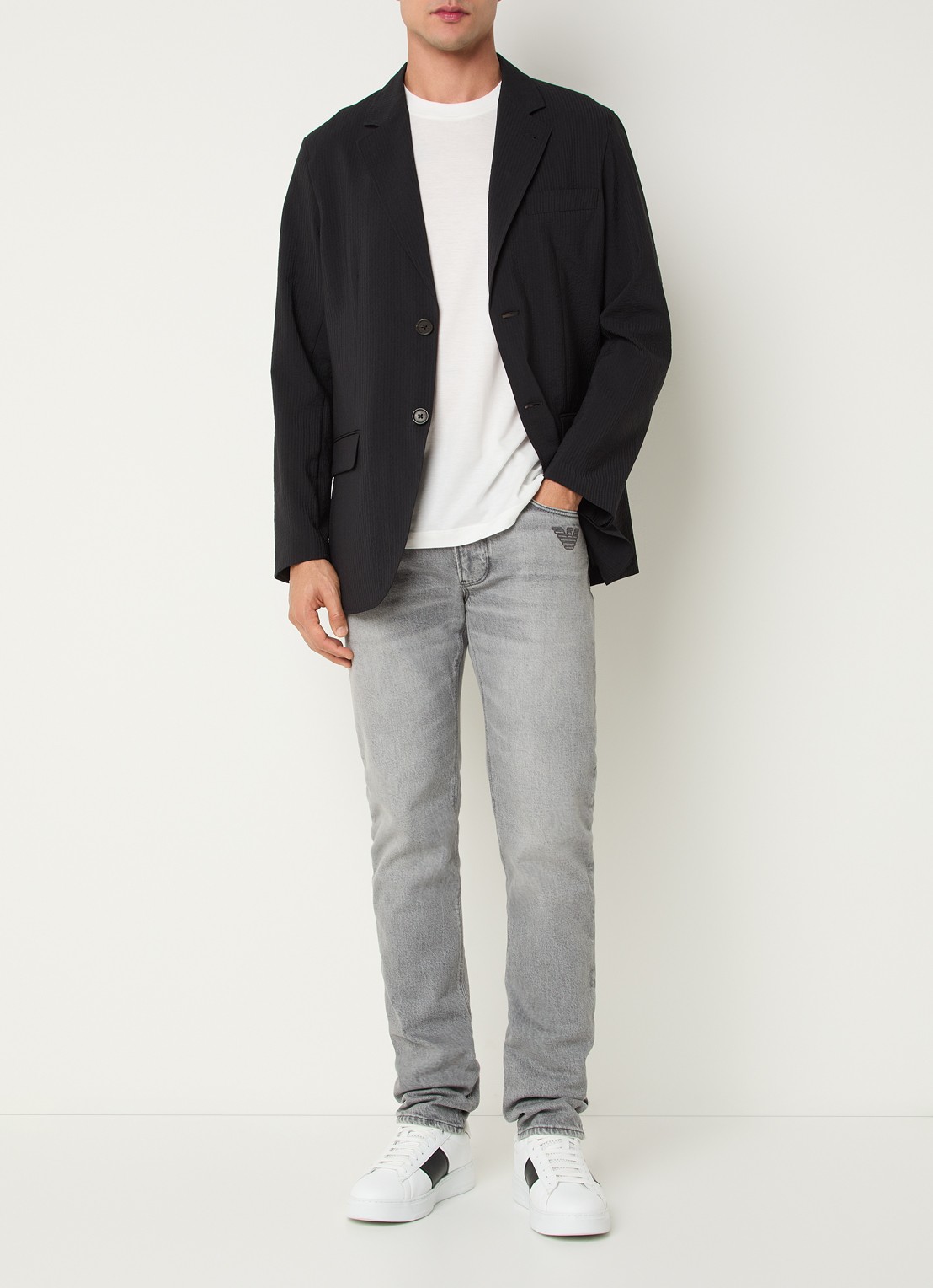 Armani Regular fit colbert met klepzakken - voorkant 4 zwart