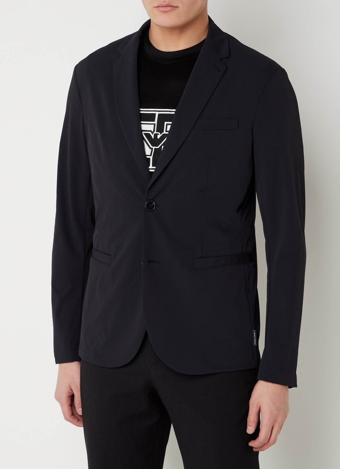 Armani Regular fit colbert met paspelzakken  - detail donkerblauw
